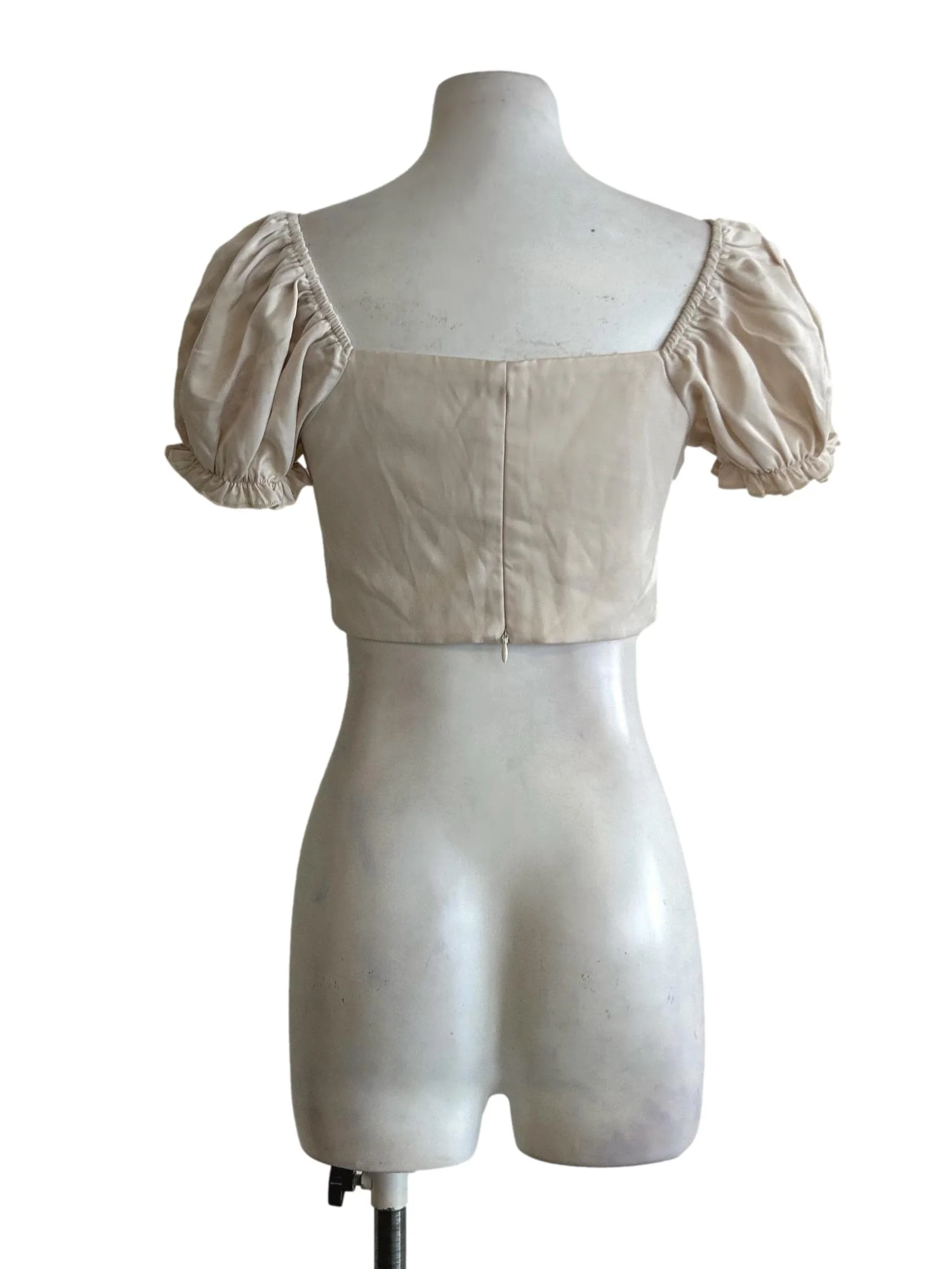 Beige Pleated Puffy Sleeve Top - Image 2
