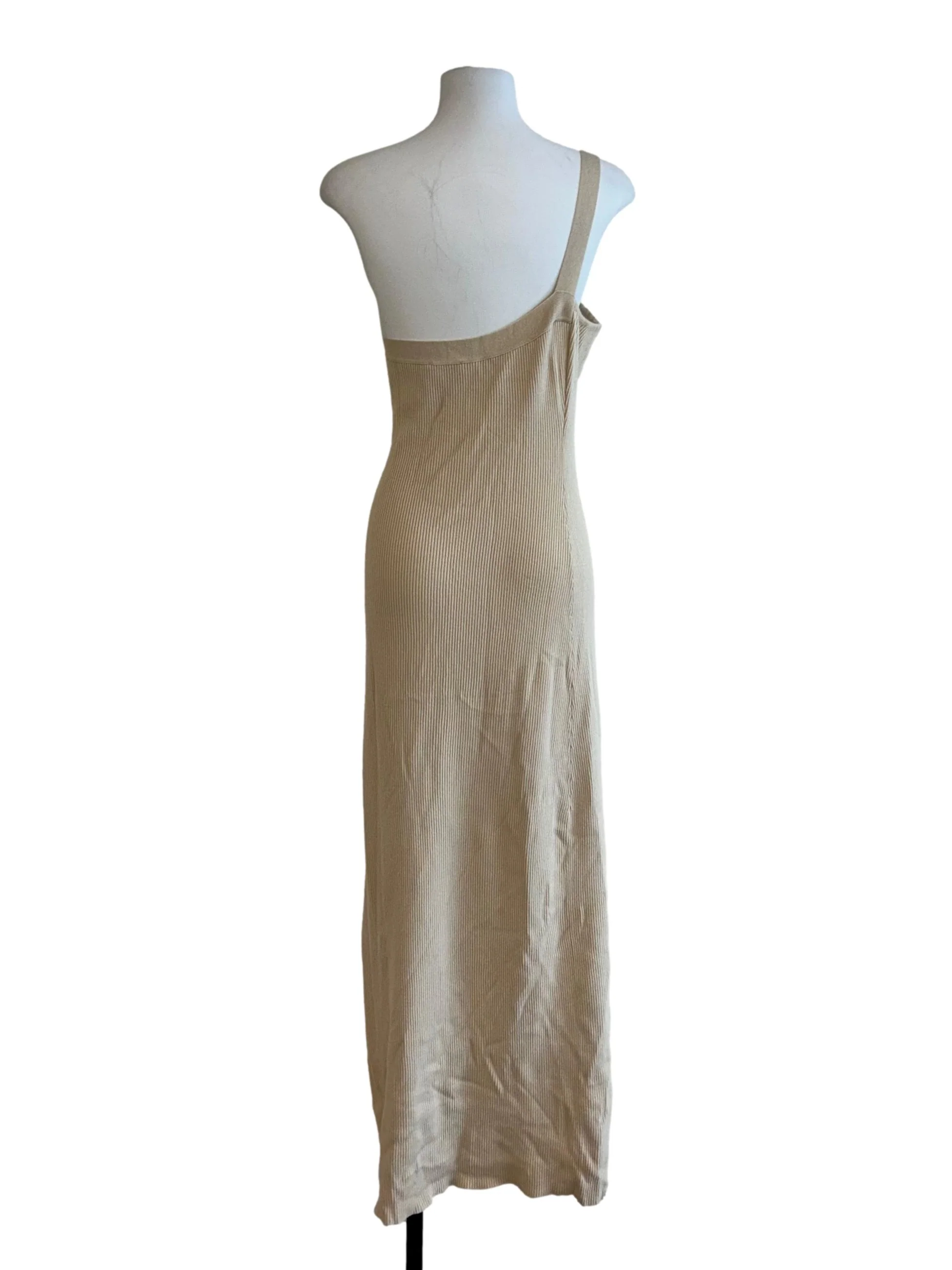 Beige Rib Knit Asymmetric Dress - Image 2