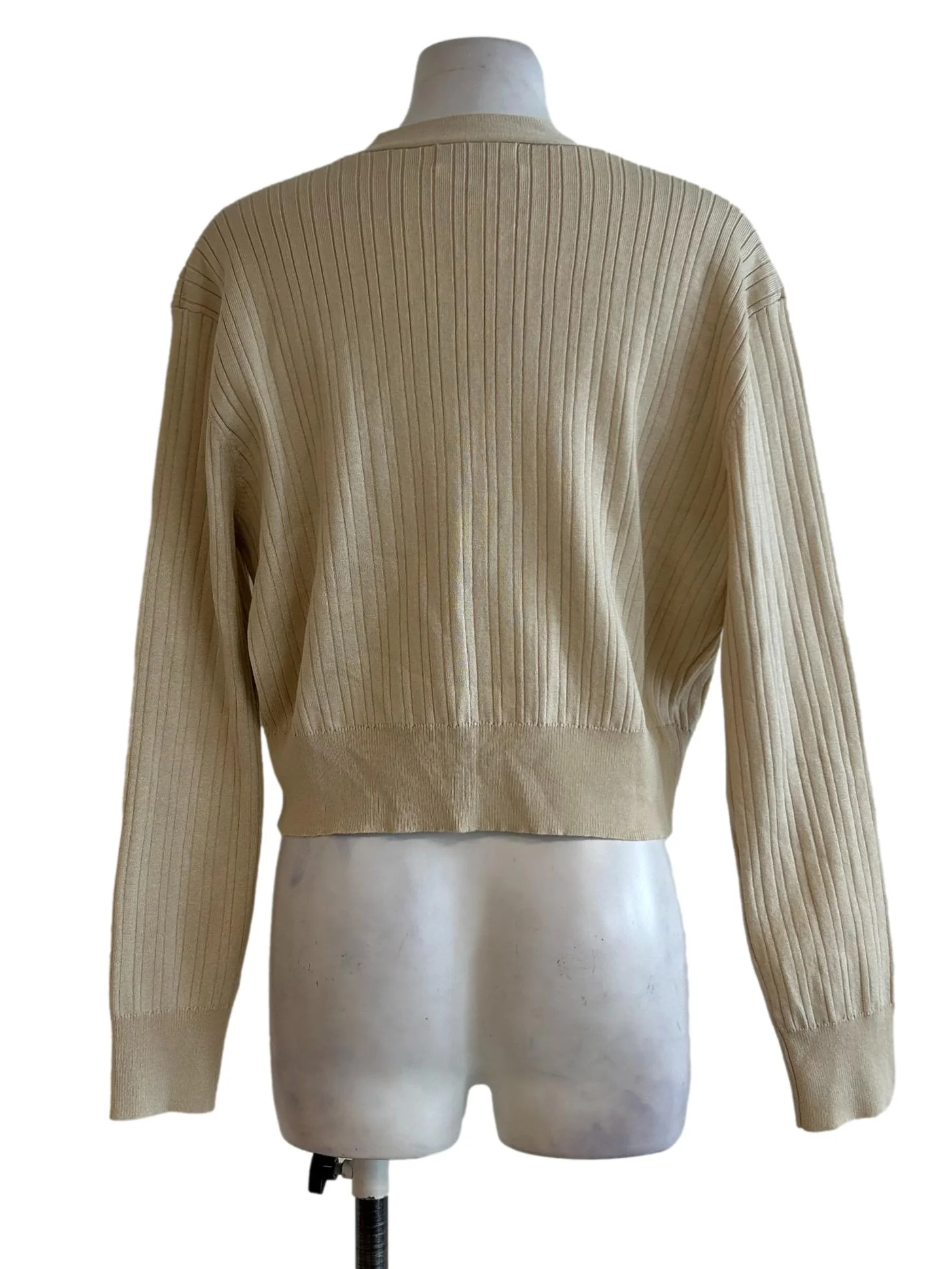 Beige Rib Knit Cardigan - Image 2