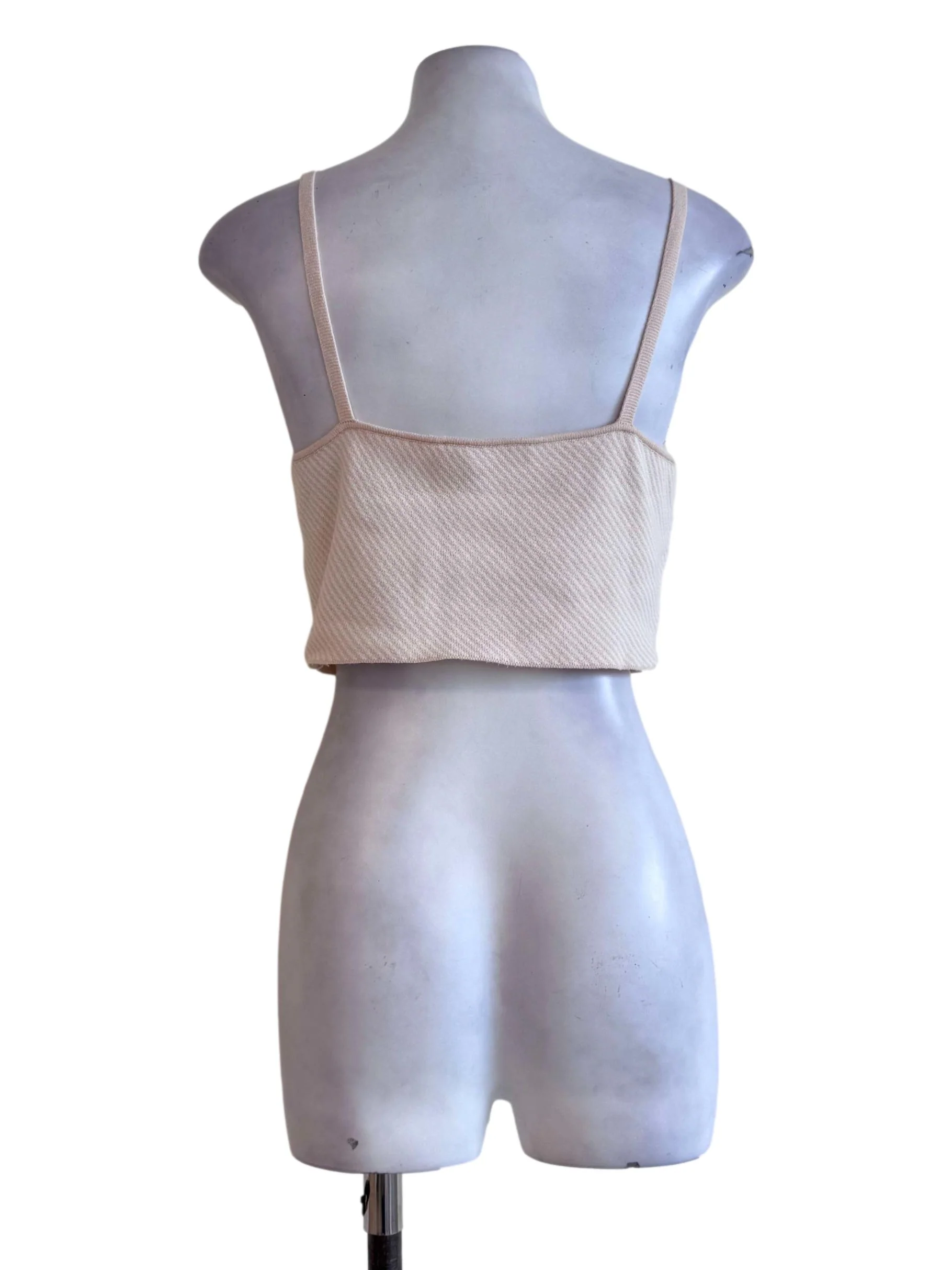 Beige Ribbed Square Neck Crop Top - Image 2