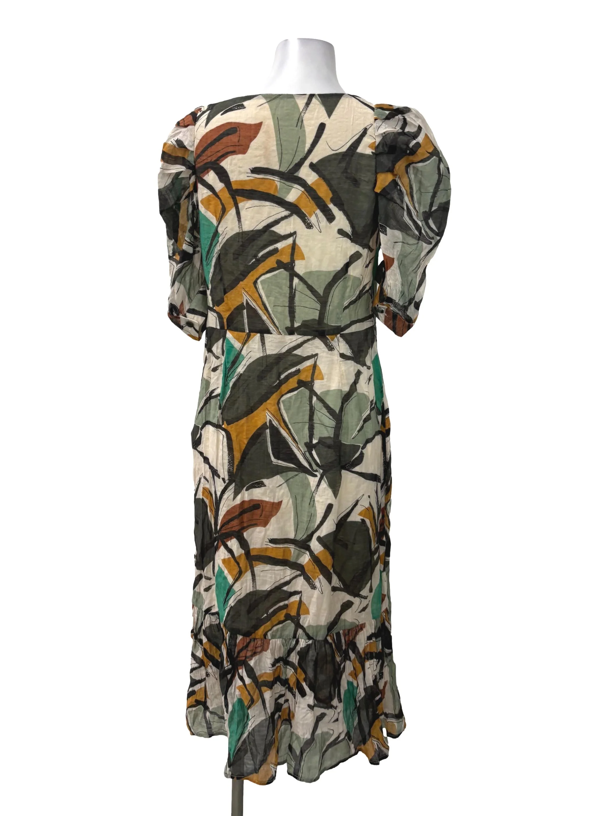 Beige Square Neck Abstract Midi Dress - Image 2