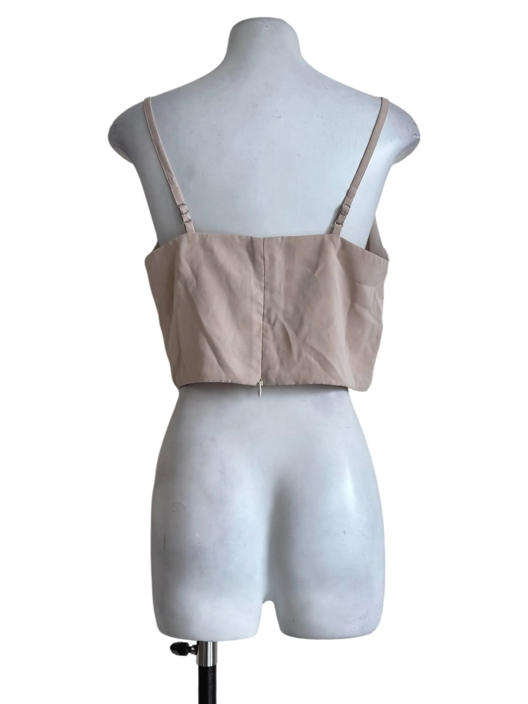 Beige V Neck Cropped Top - Image 2