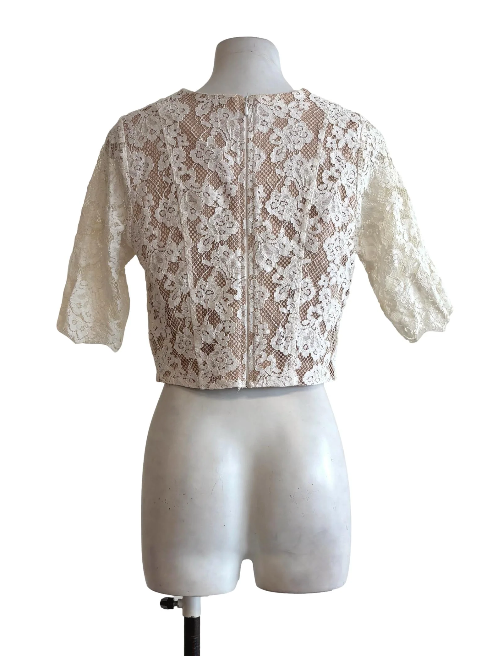 Beige White Lace Crop Top - Image 2