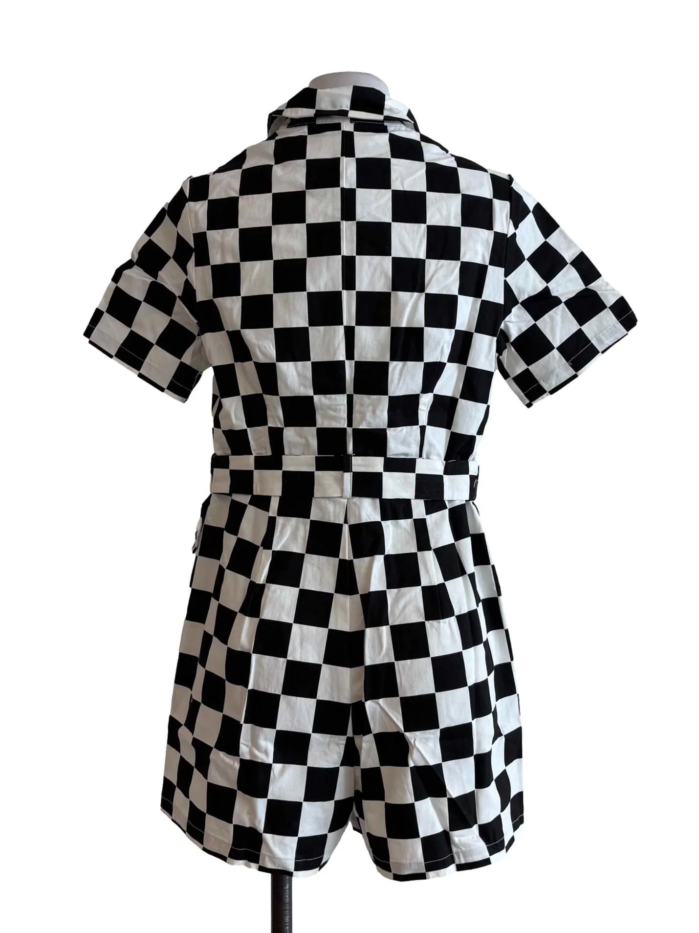 Black And White Checkered Short Sleeve Rompers - Image 2