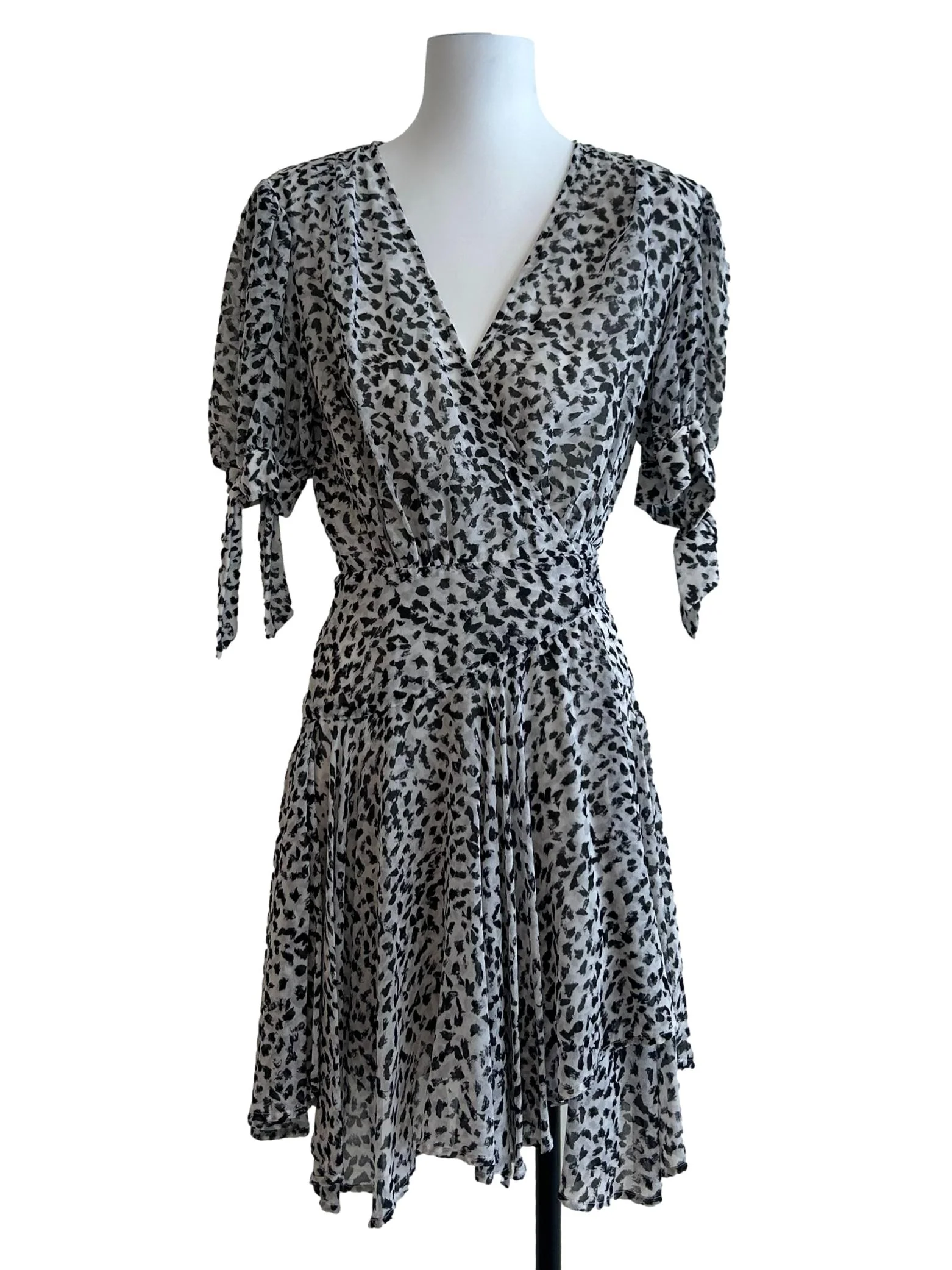 Black And White Leopard Print Wrap Dress