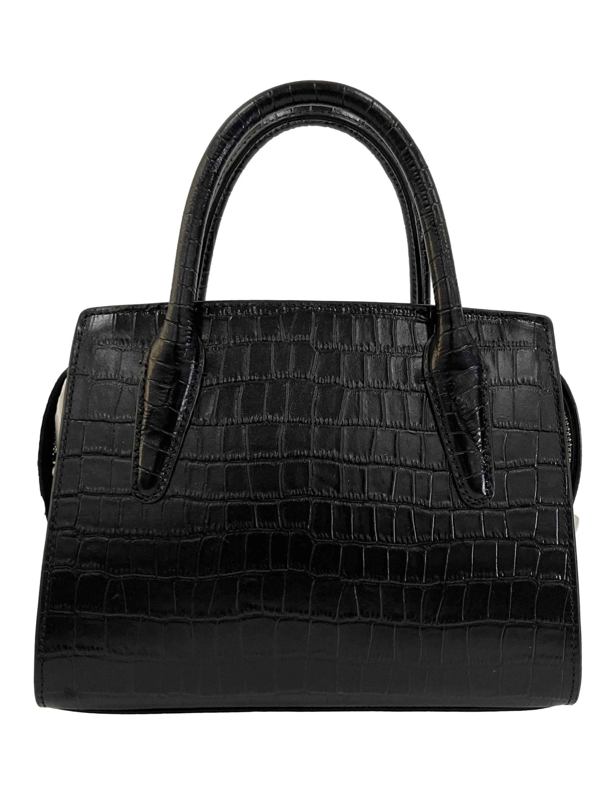 Black Andrea Crocodile Embossed Leather Crossbody Bag CSN - Image 2