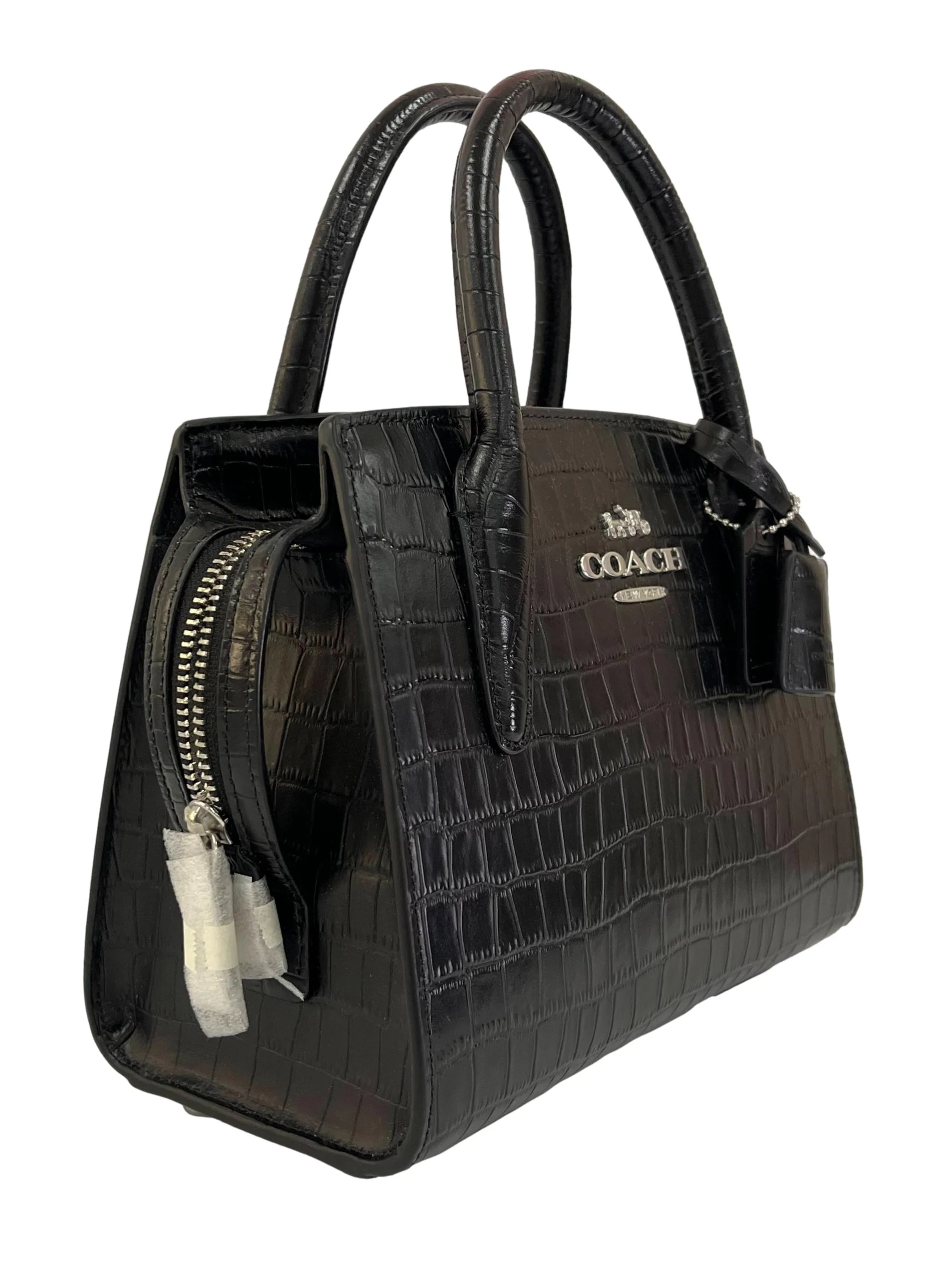 Black Andrea Crocodile Embossed Leather Crossbody Bag CSN - Image 3