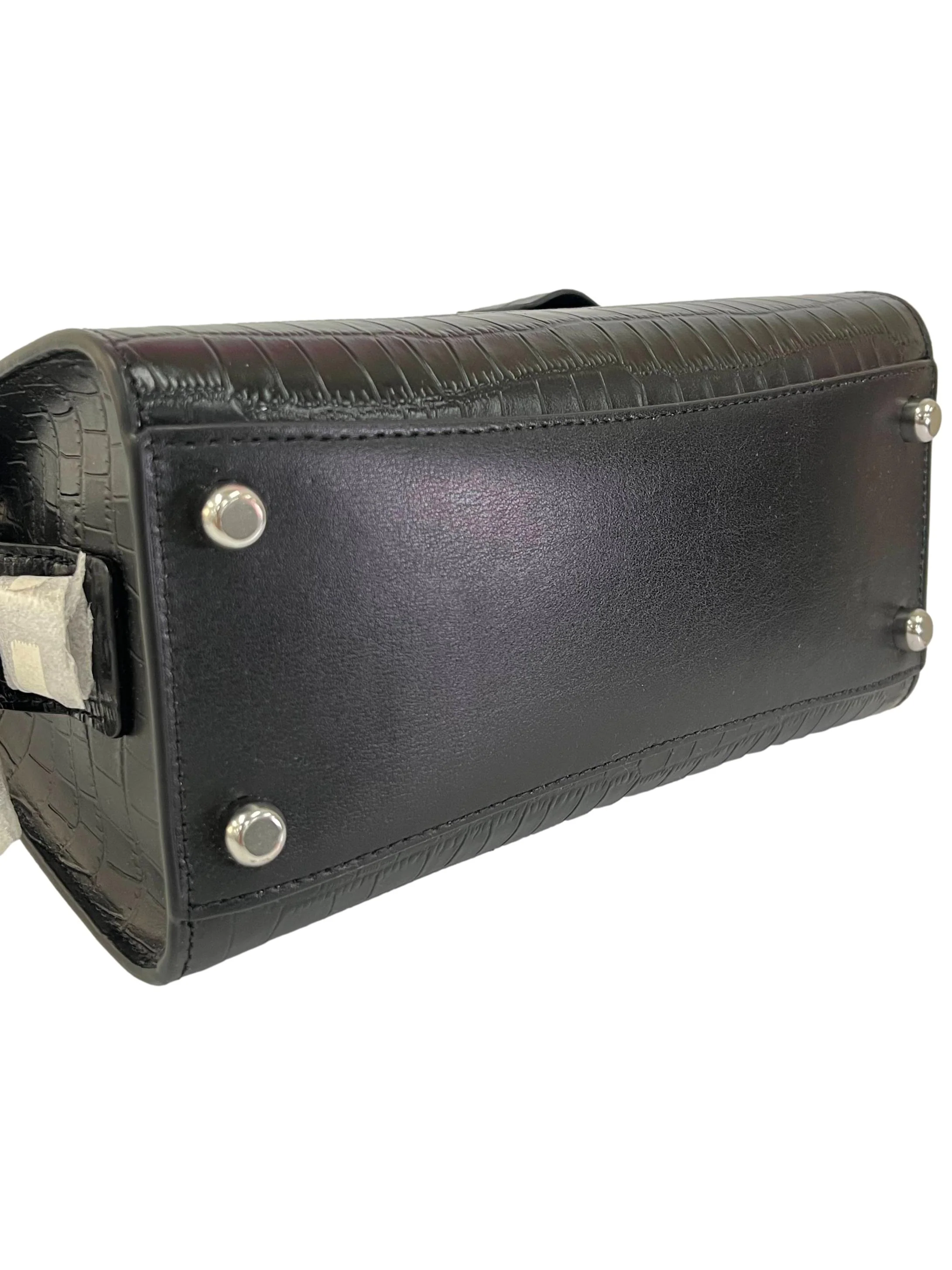Black Andrea Crocodile Embossed Leather Crossbody Bag CSN - Image 4