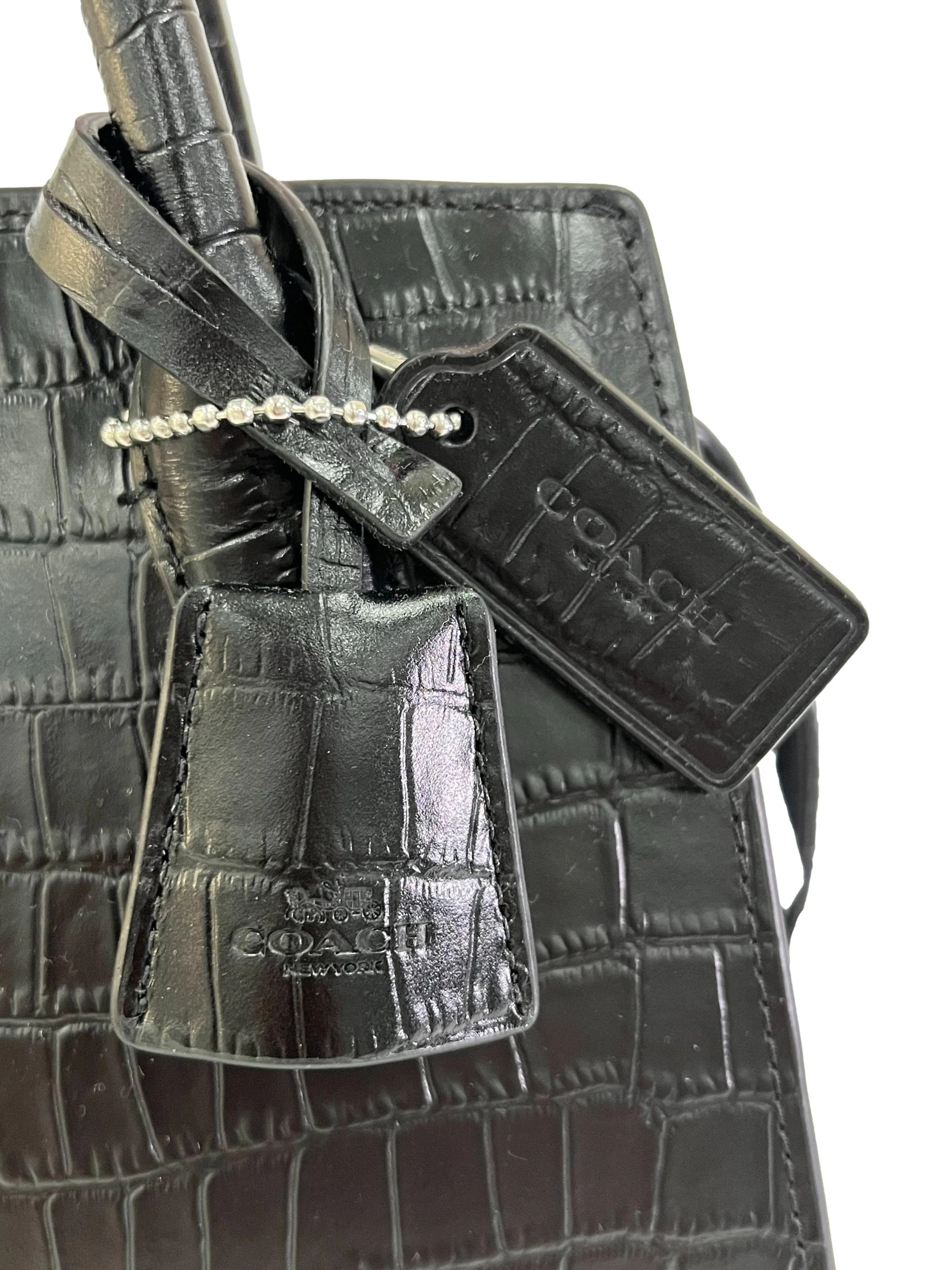 Black Andrea Crocodile Embossed Leather Crossbody Bag CSN - Image 6