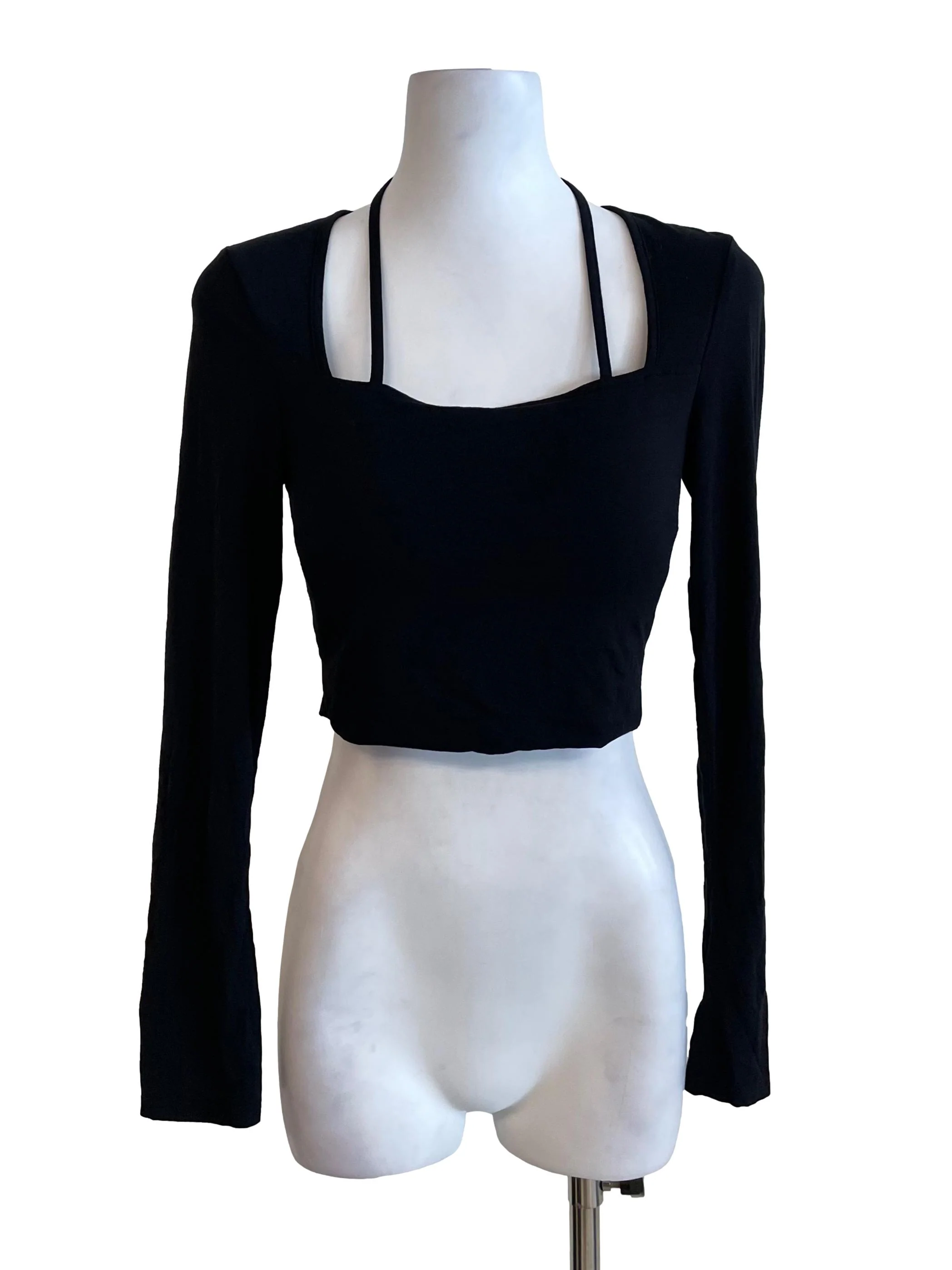 Black Angle Neck Long Sleeves Top