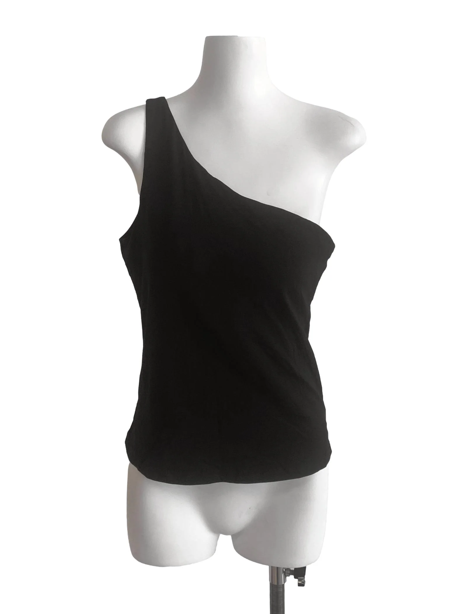 Black Asymmetric Neck Tank Top TTR