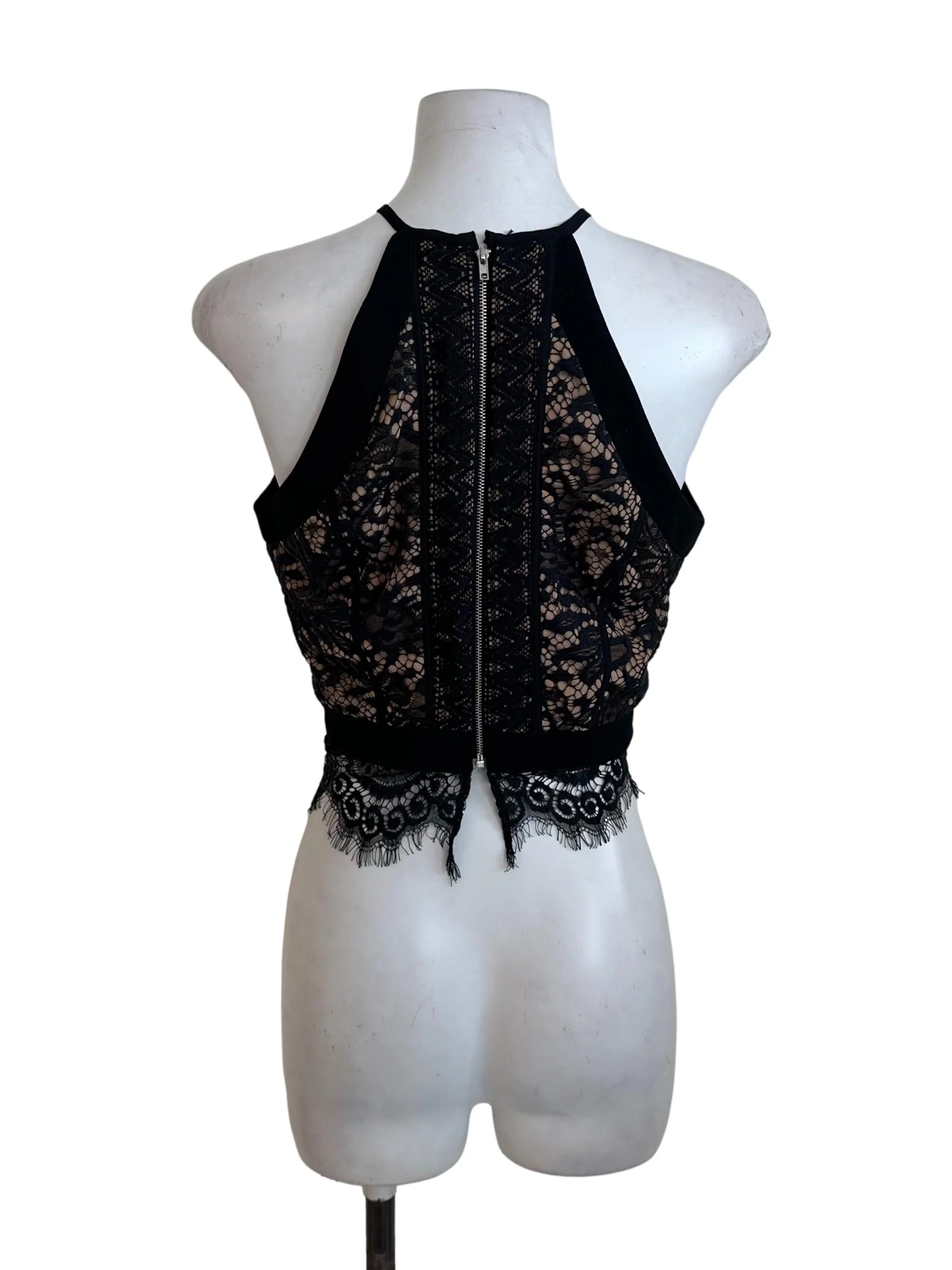 Black Beige Lace Halter Top - Image 2