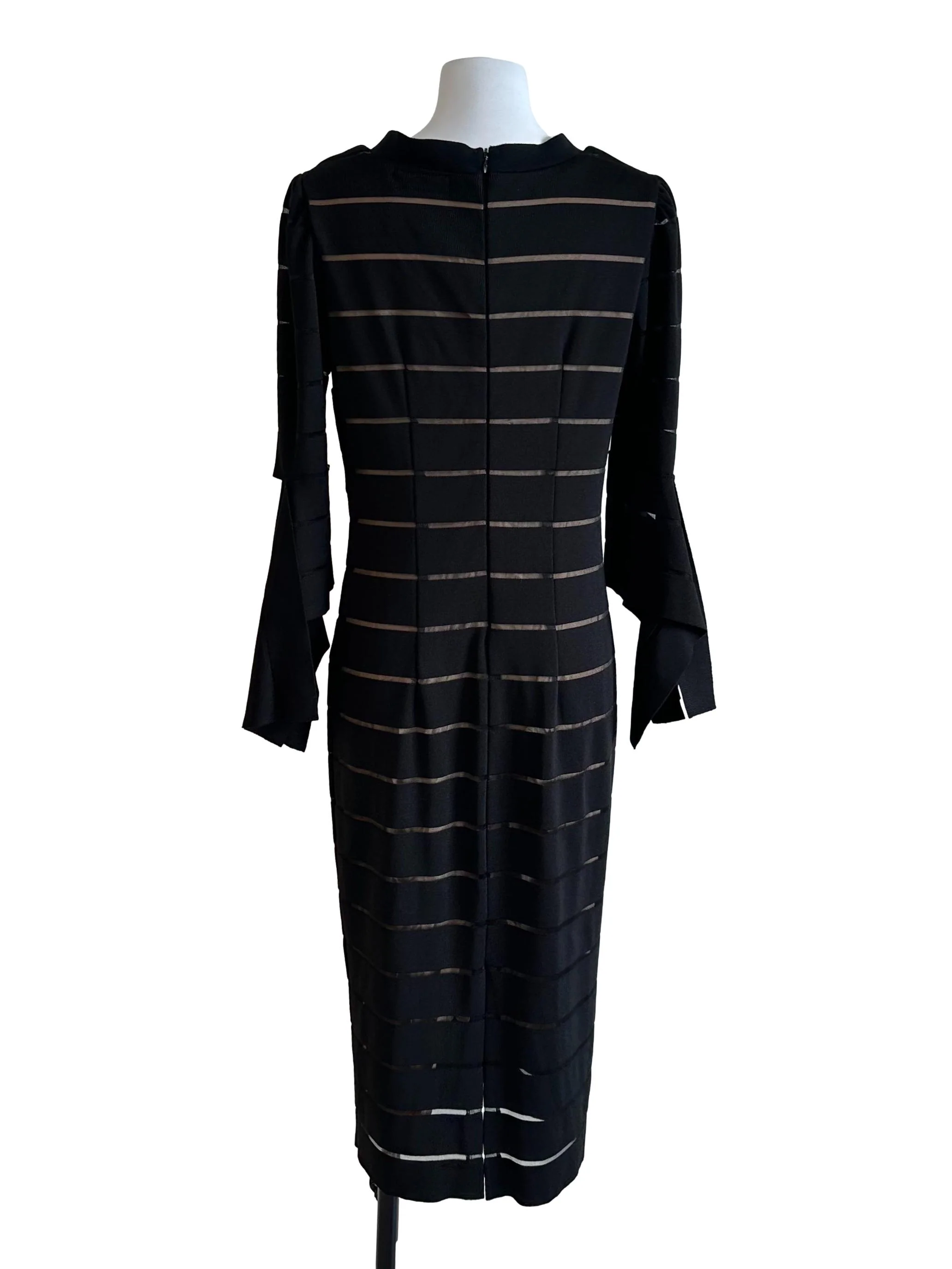Black Beige Stripe V Neck Dress - Image 2