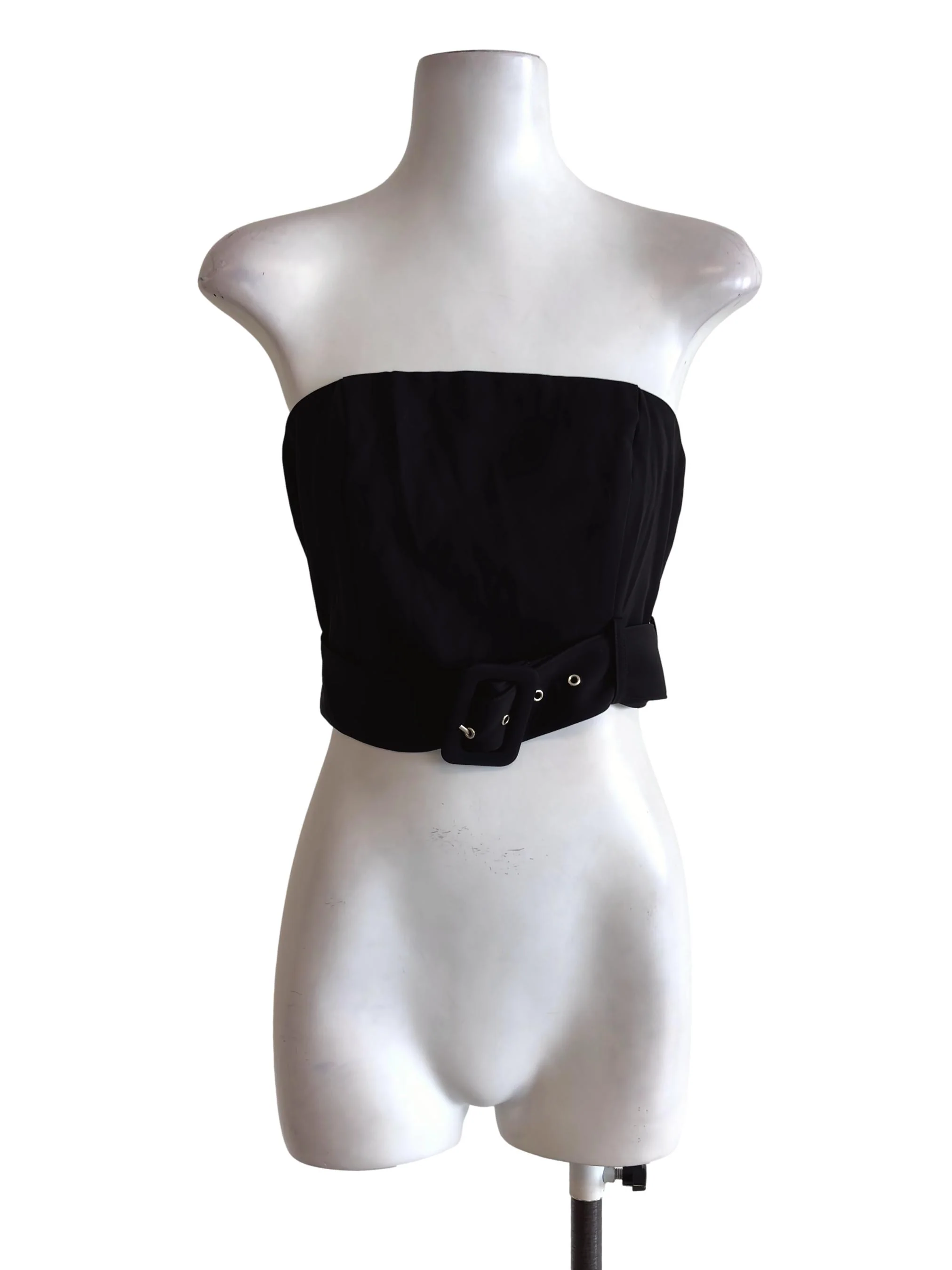 Black Belted Strapless Cropped Top