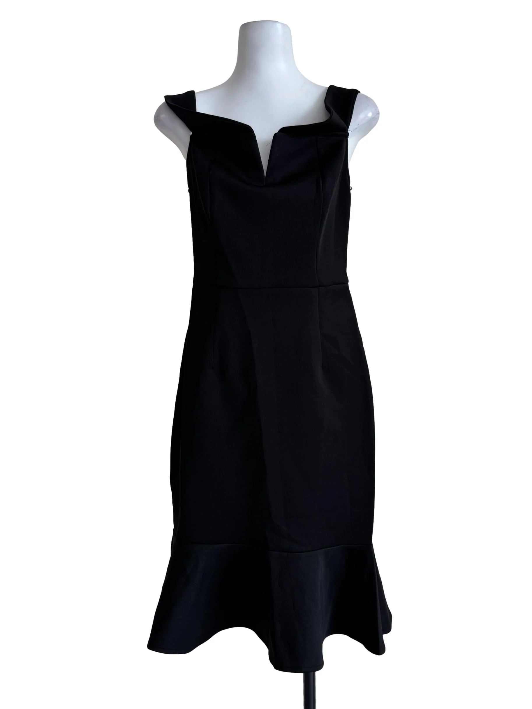 Black Fluted Hem Off Shoulder Dress