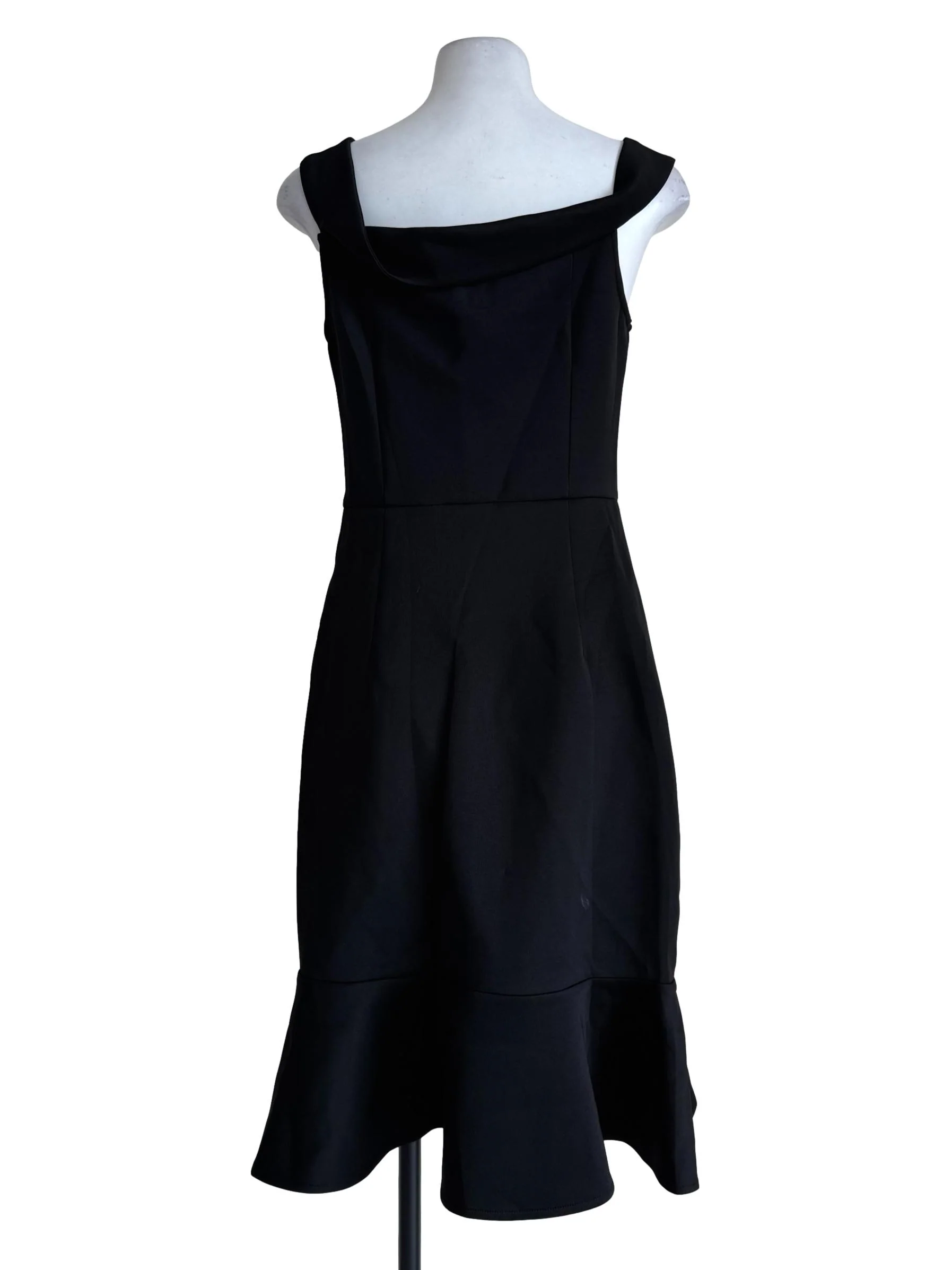 Black Fluted Hem Off Shoulder Dress - Image 2