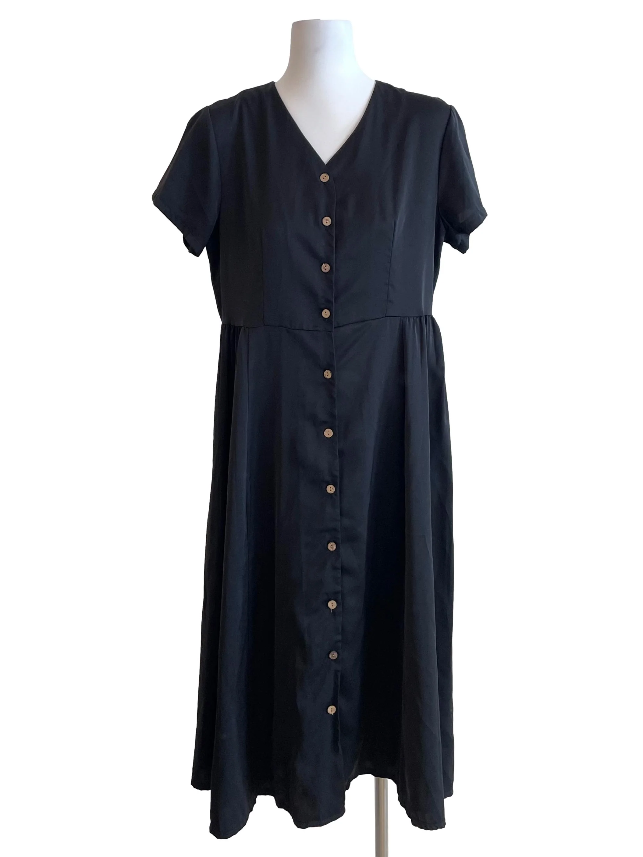Black Button Up Satin Dress