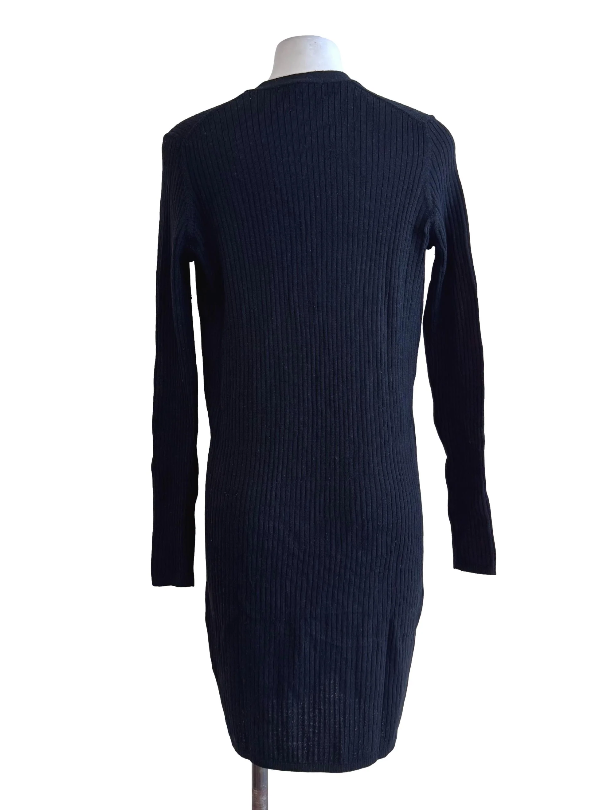 Black Buttoned V Neck Long Sleeve Dress - Image 2