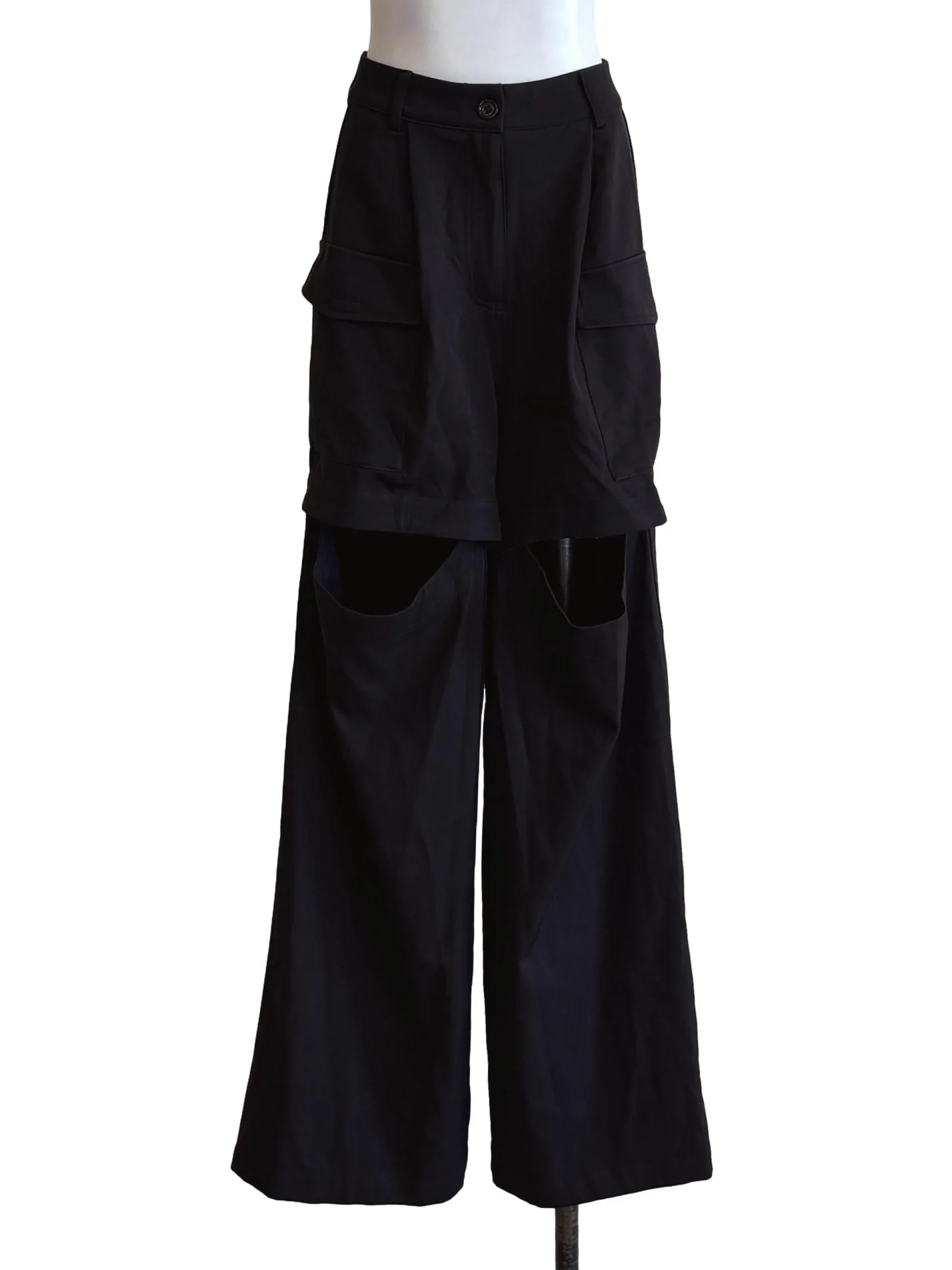 Black Cargo Knee Cut Out Pants YHF