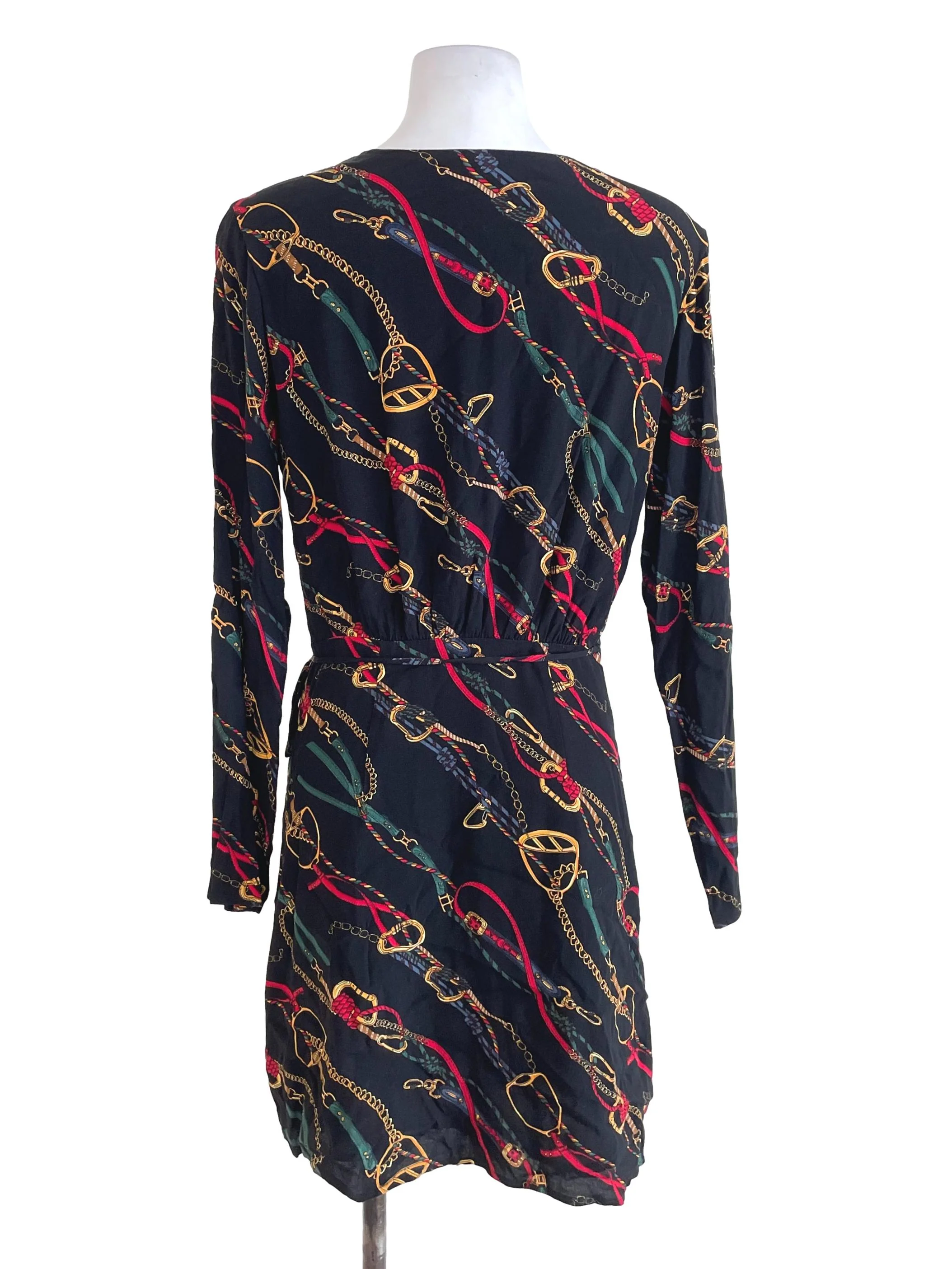 Black Chain Print Wrap Dress - Image 2