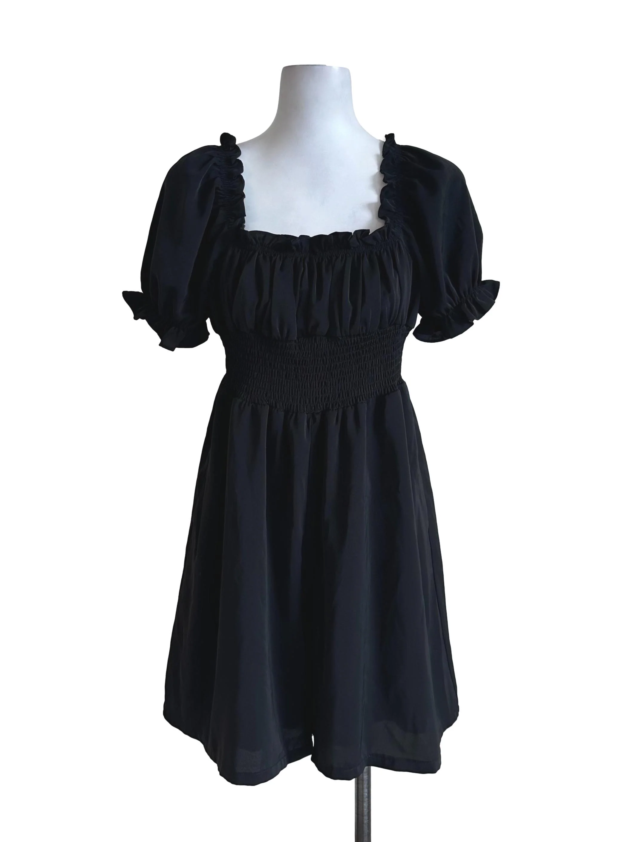 Black Chiffon Ruffle Square Neck Rompers