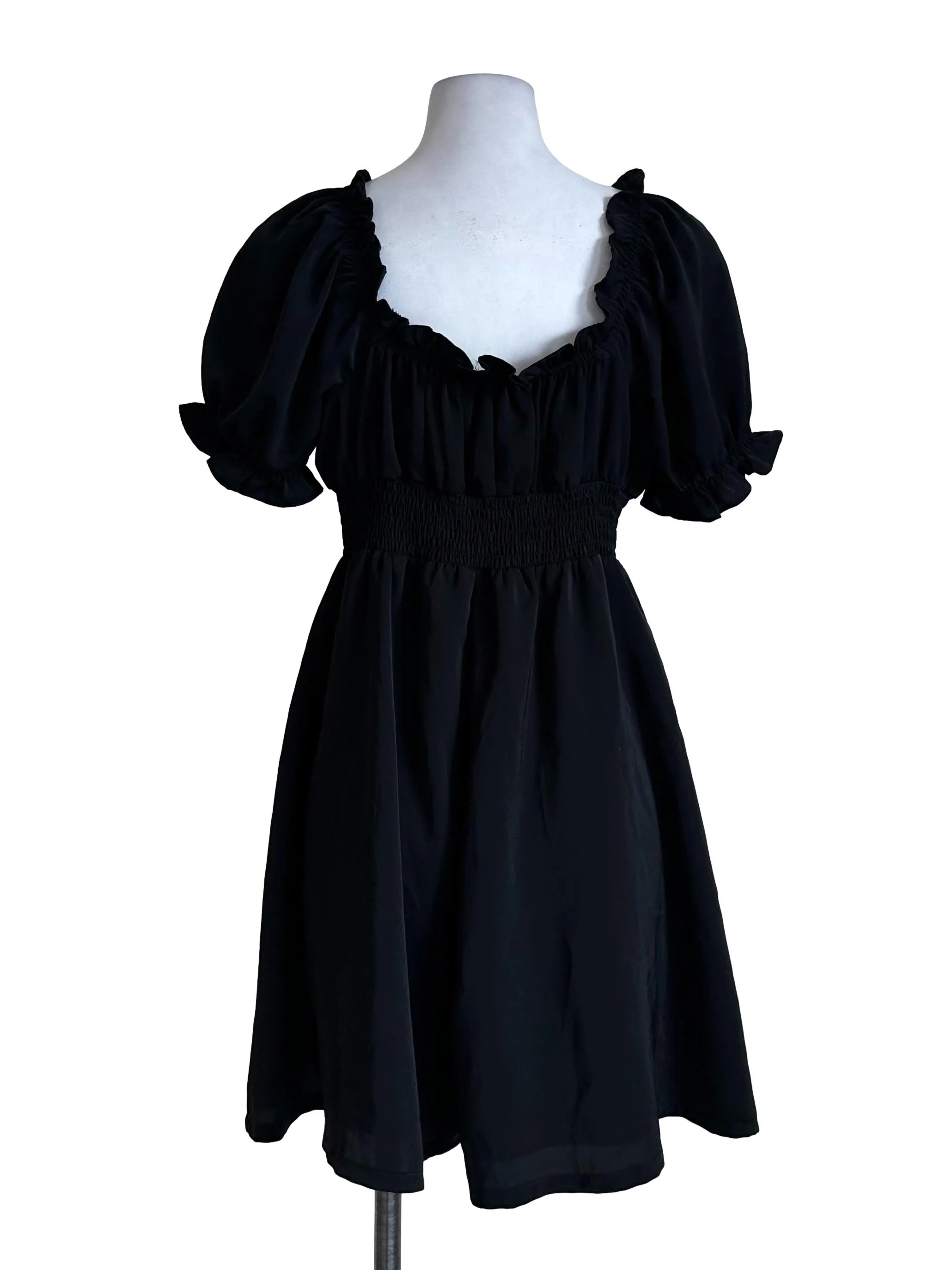 Black Chiffon Ruffle Square Neck Rompers - Image 2