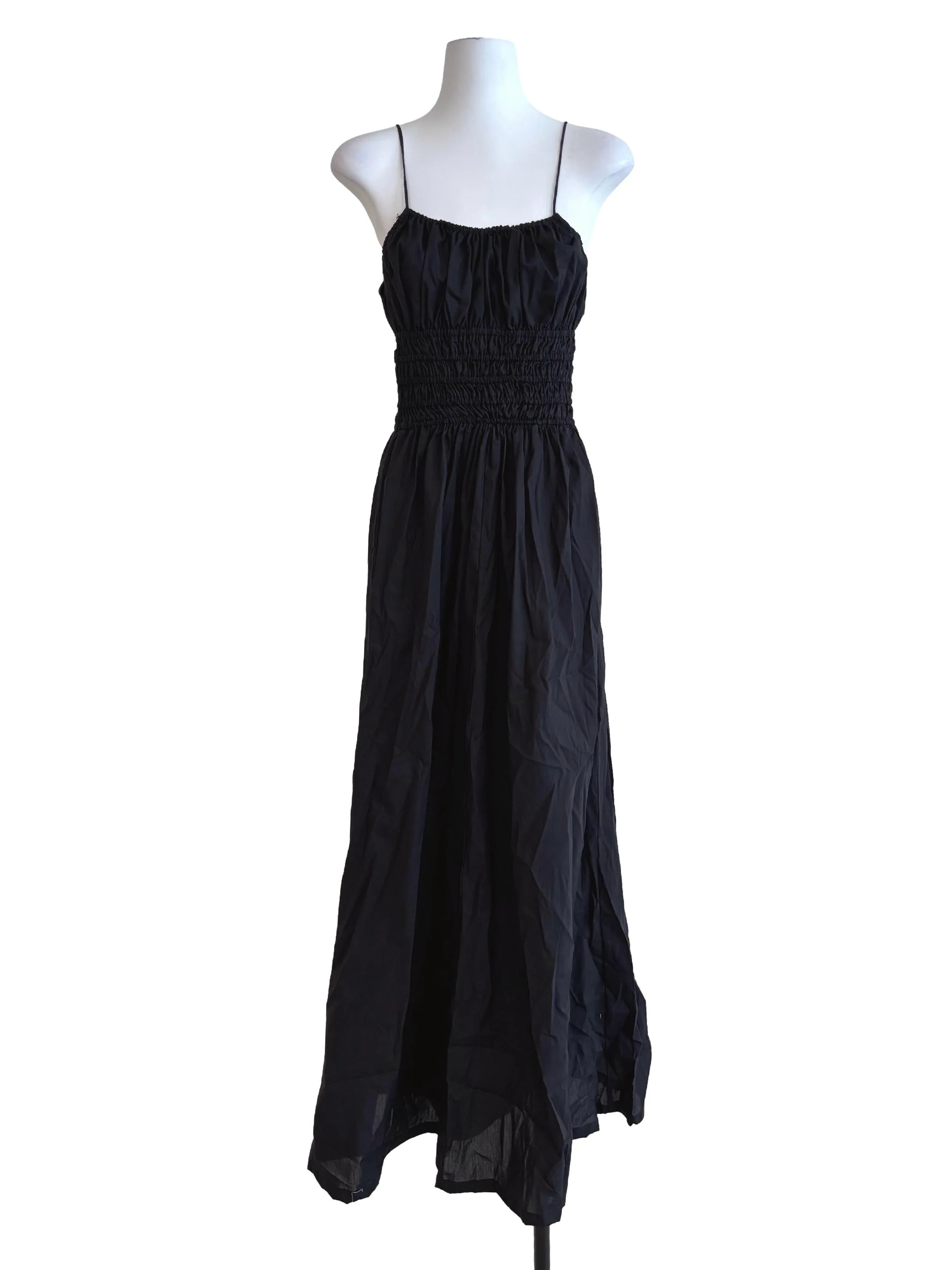 Black Cotton Smocked Dress