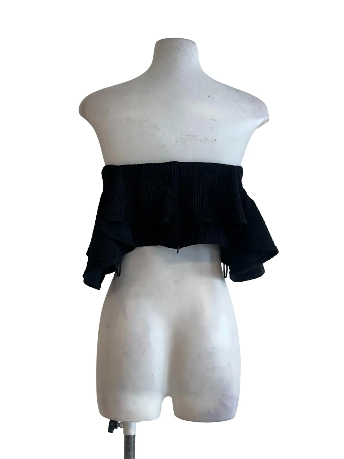 Black Crinkle Peplum Top - Image 2
