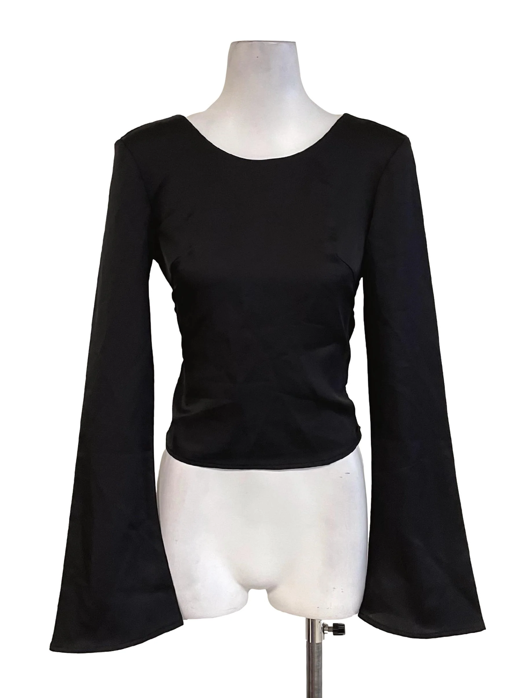 Black Crossed Back Satin Top