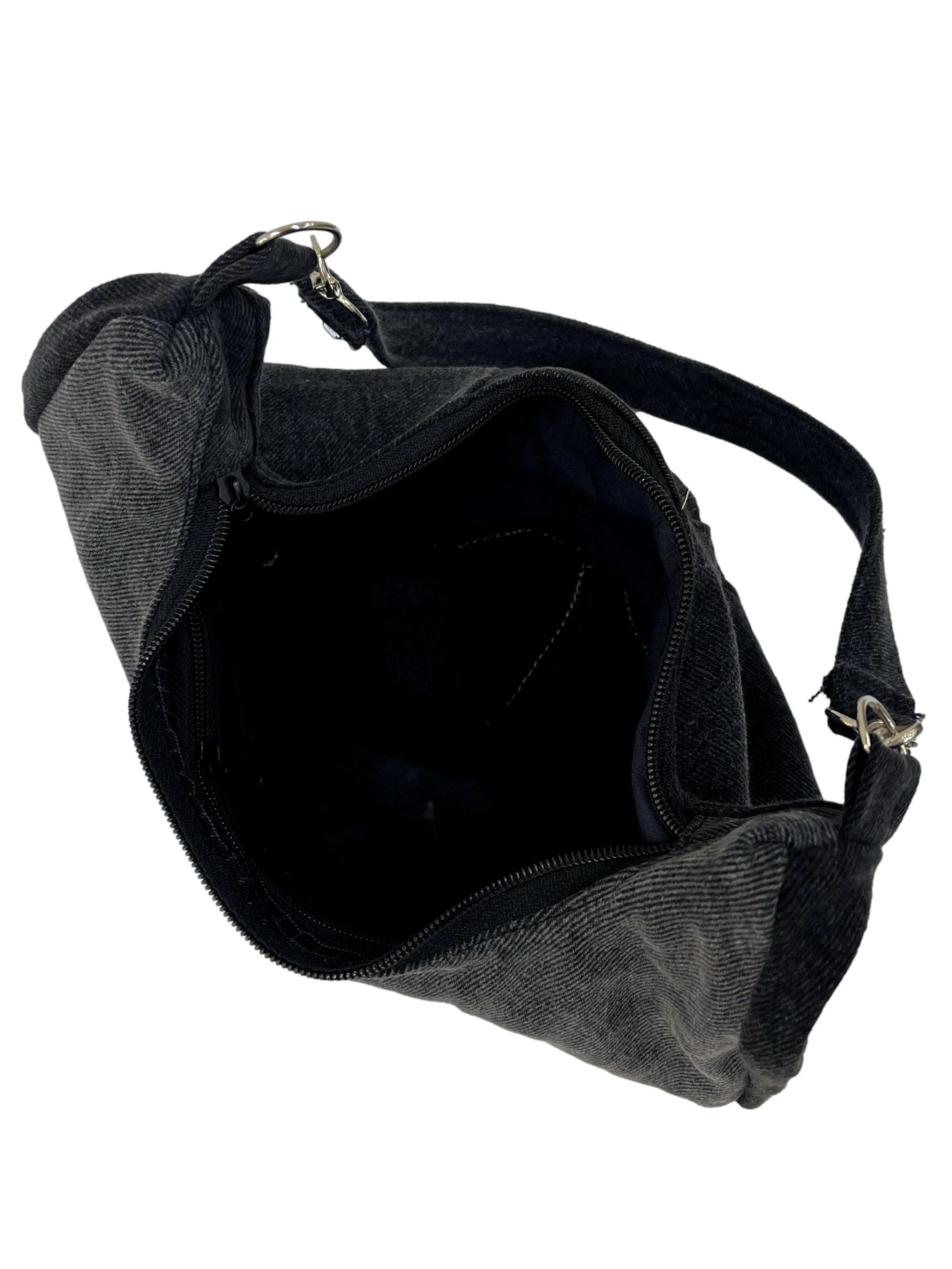 Black Denim Reworked Shoulder Bag - Image 4