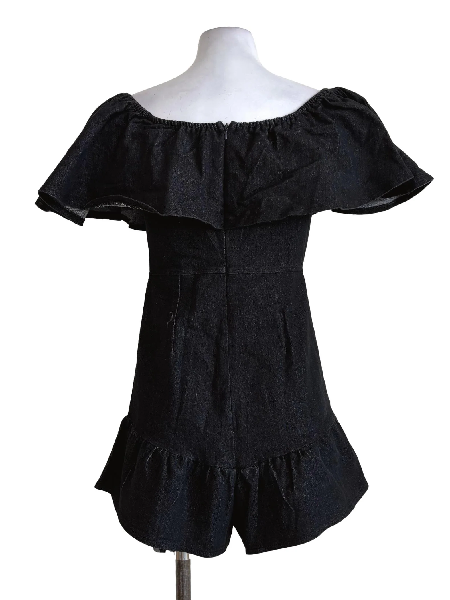 Black Denim Sleeveless Rompers - Image 2