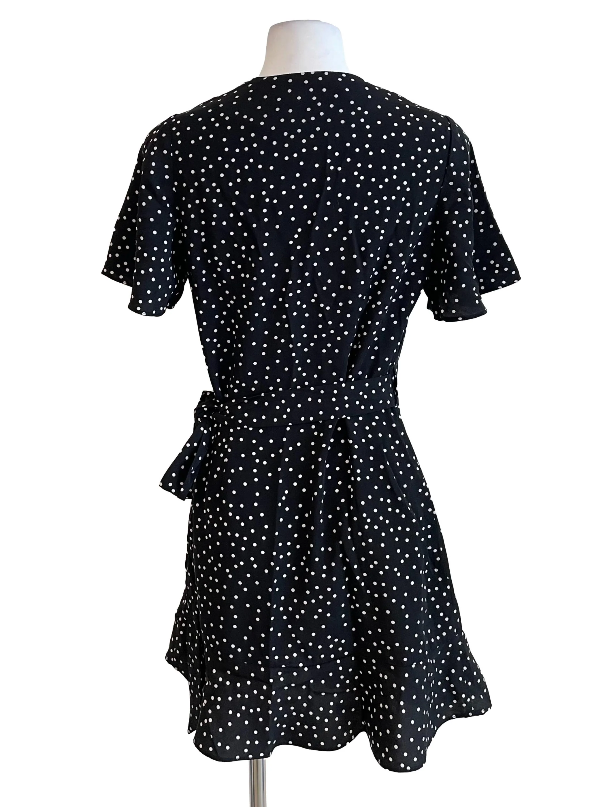 Black Dots Ruffle Wrap Dress - Image 2