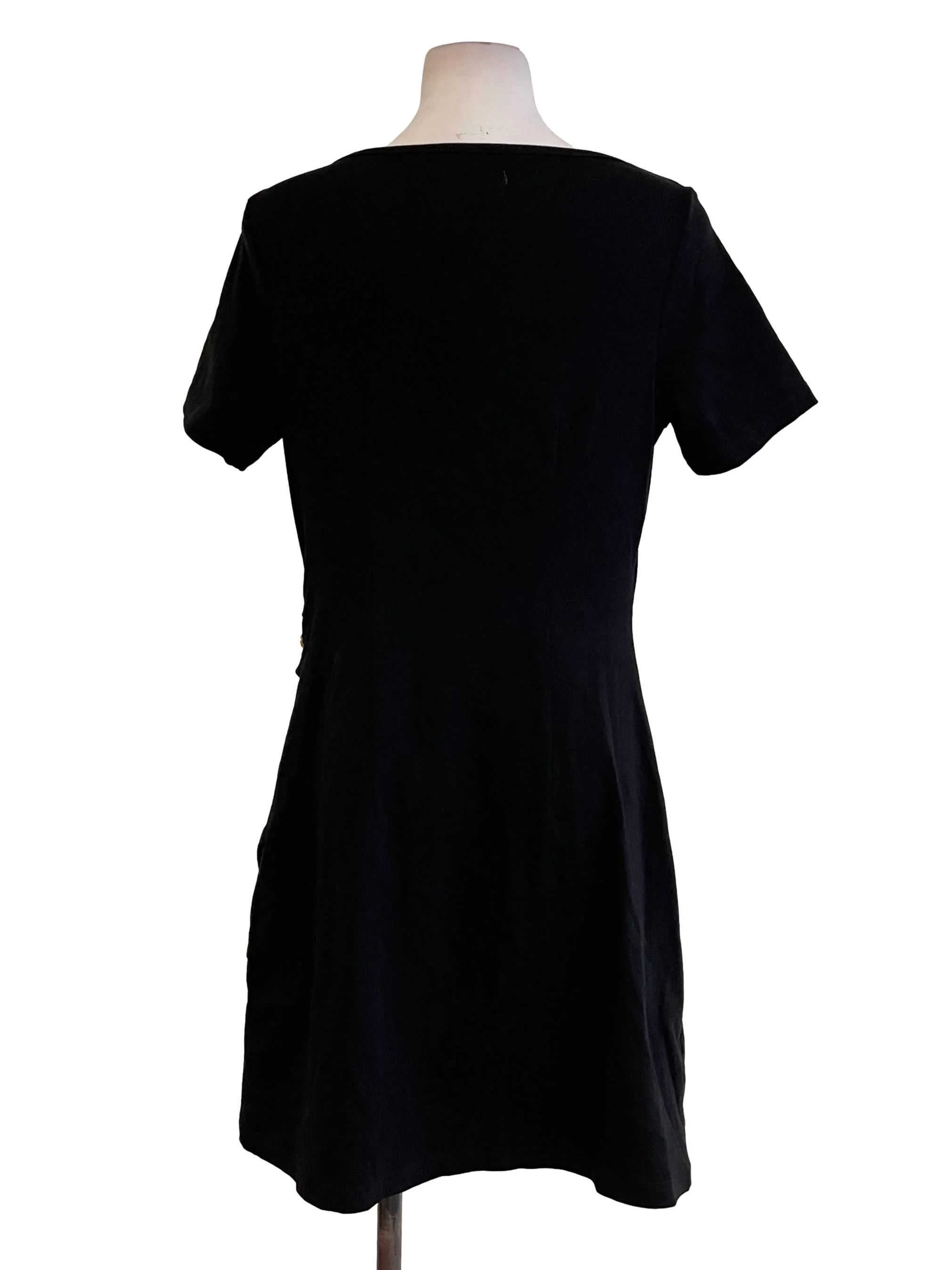 Black Draped Button Dress - Image 2