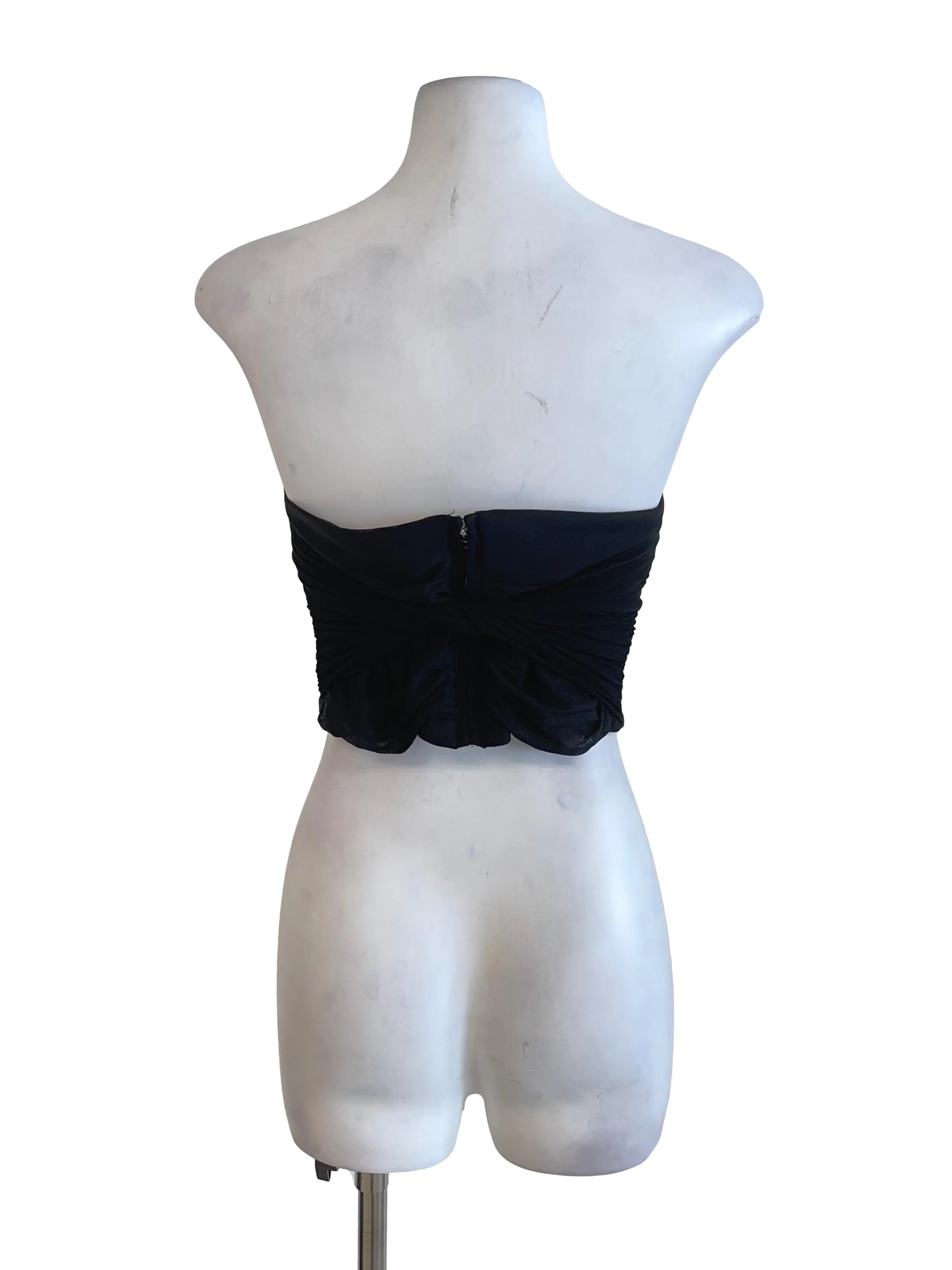 Black Draped Mesh Tie Bow Tube Top - Image 2