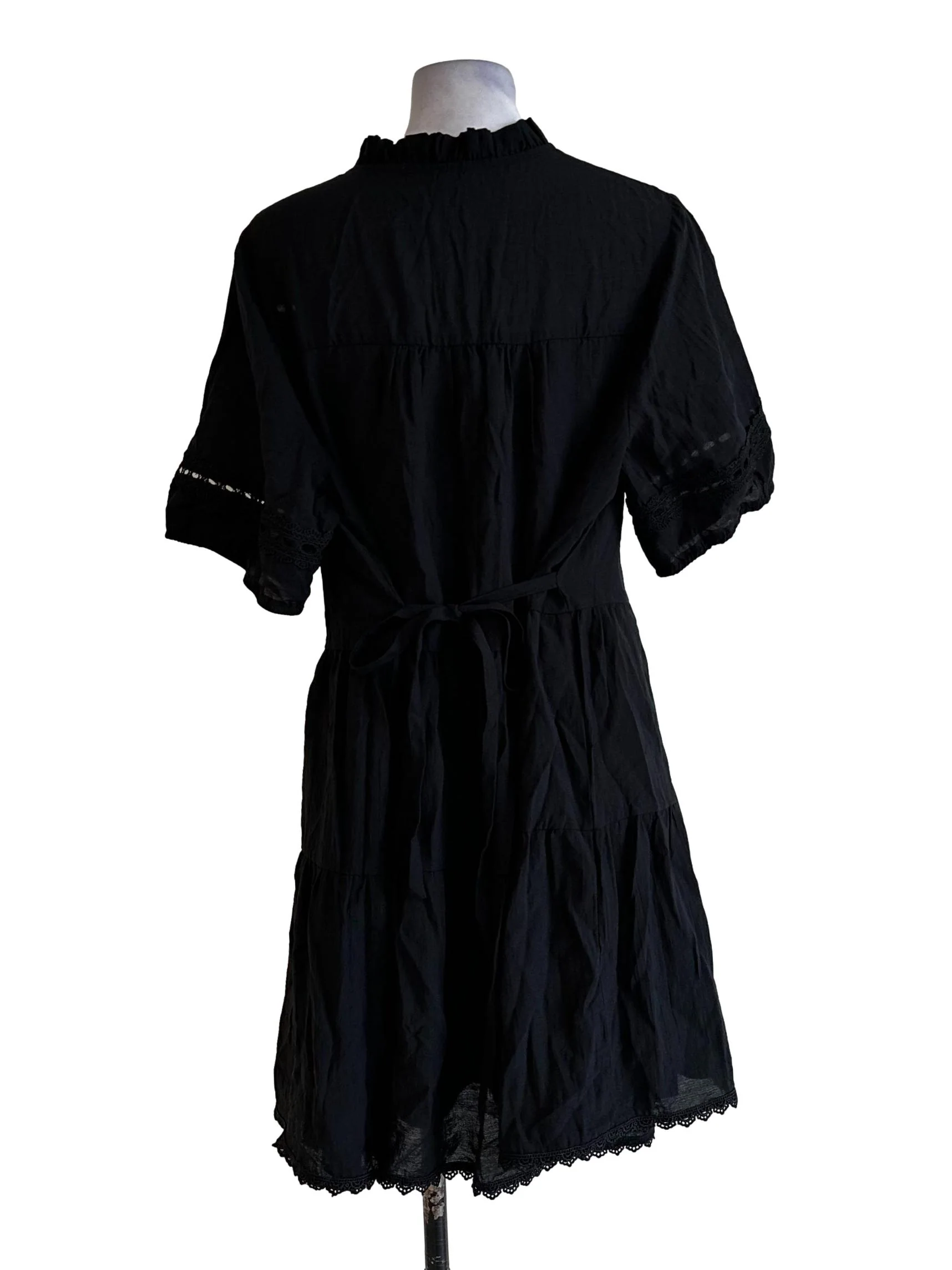 Black Embroidered Pattern Mini Dress - Image 2