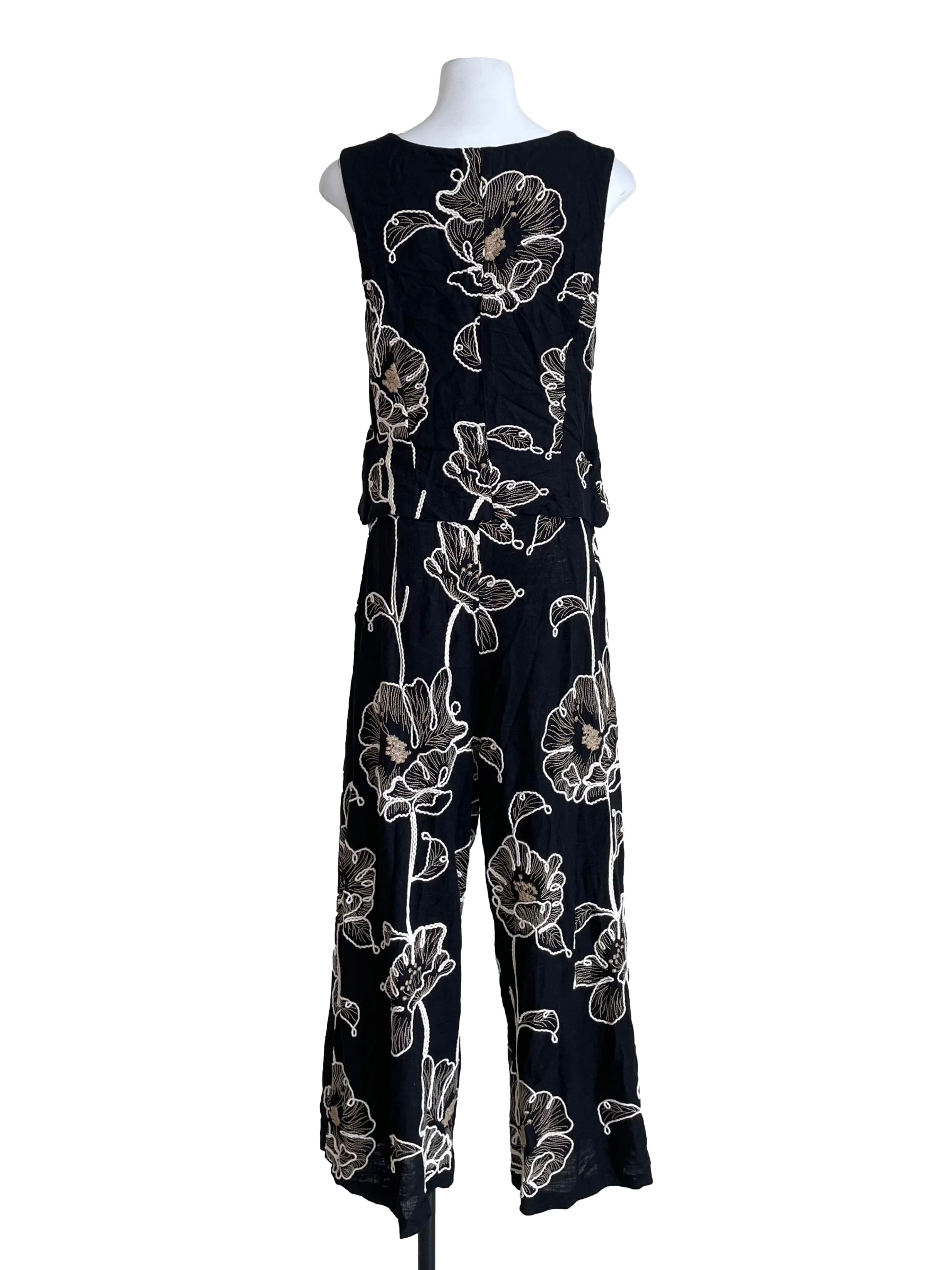 Black Floral Embroidered Square Neck Jumpsuit - Image 2