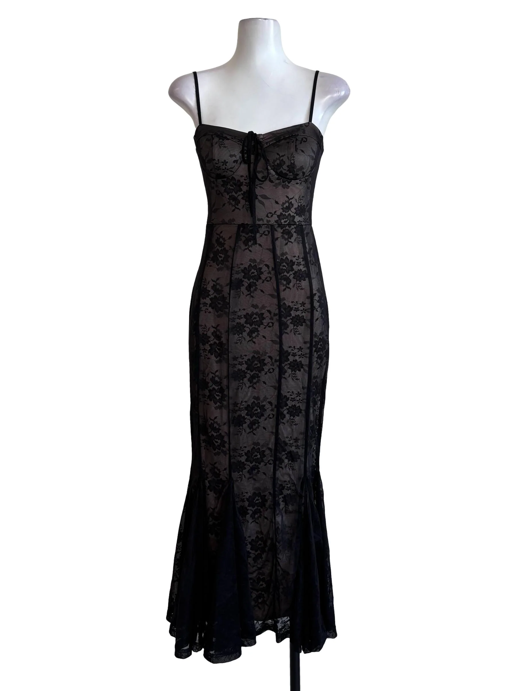 Black Floral Lace Lined Bodycon Dress
