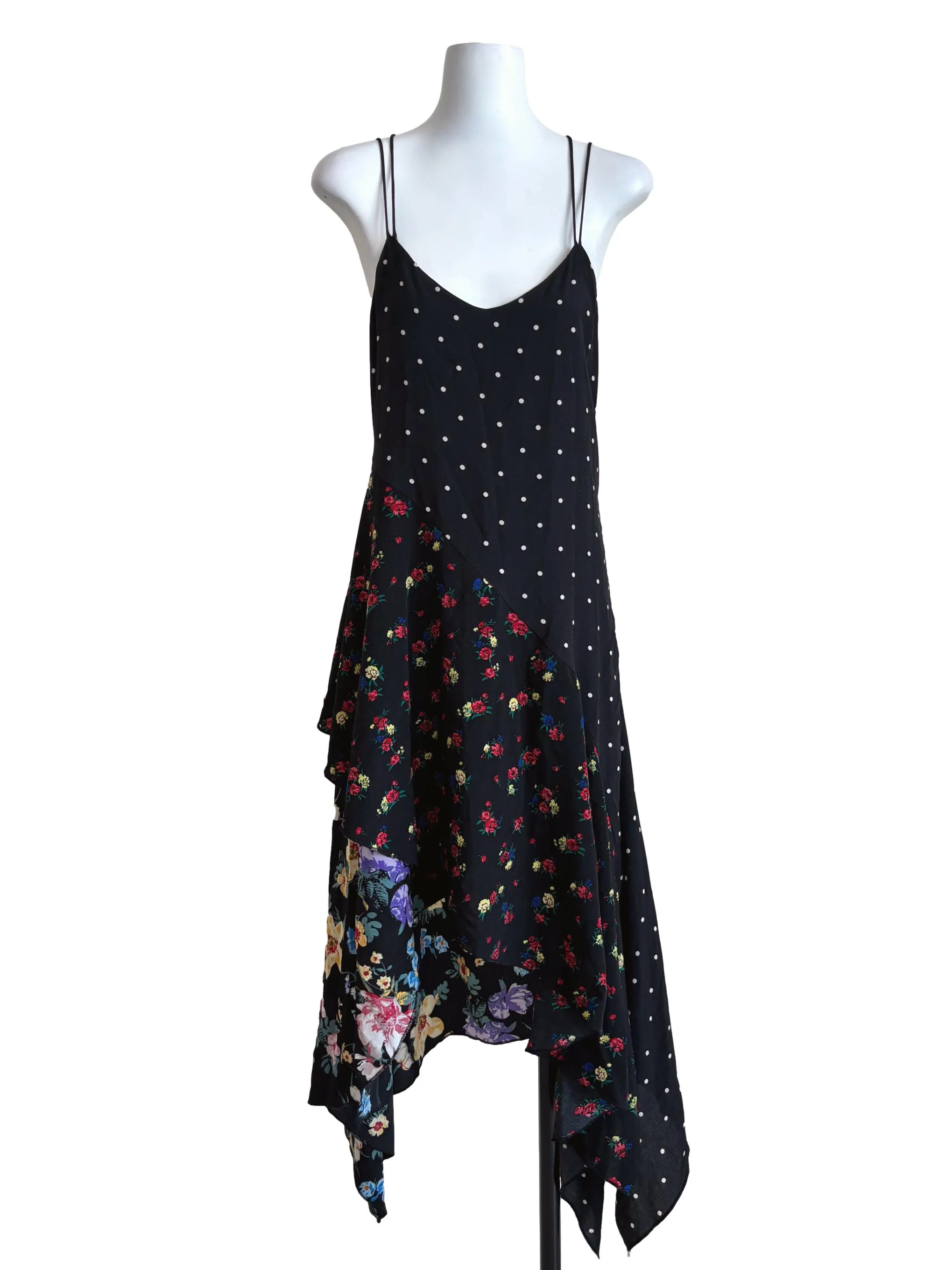 Black Floral Polka Dot Asymmetrical Dress