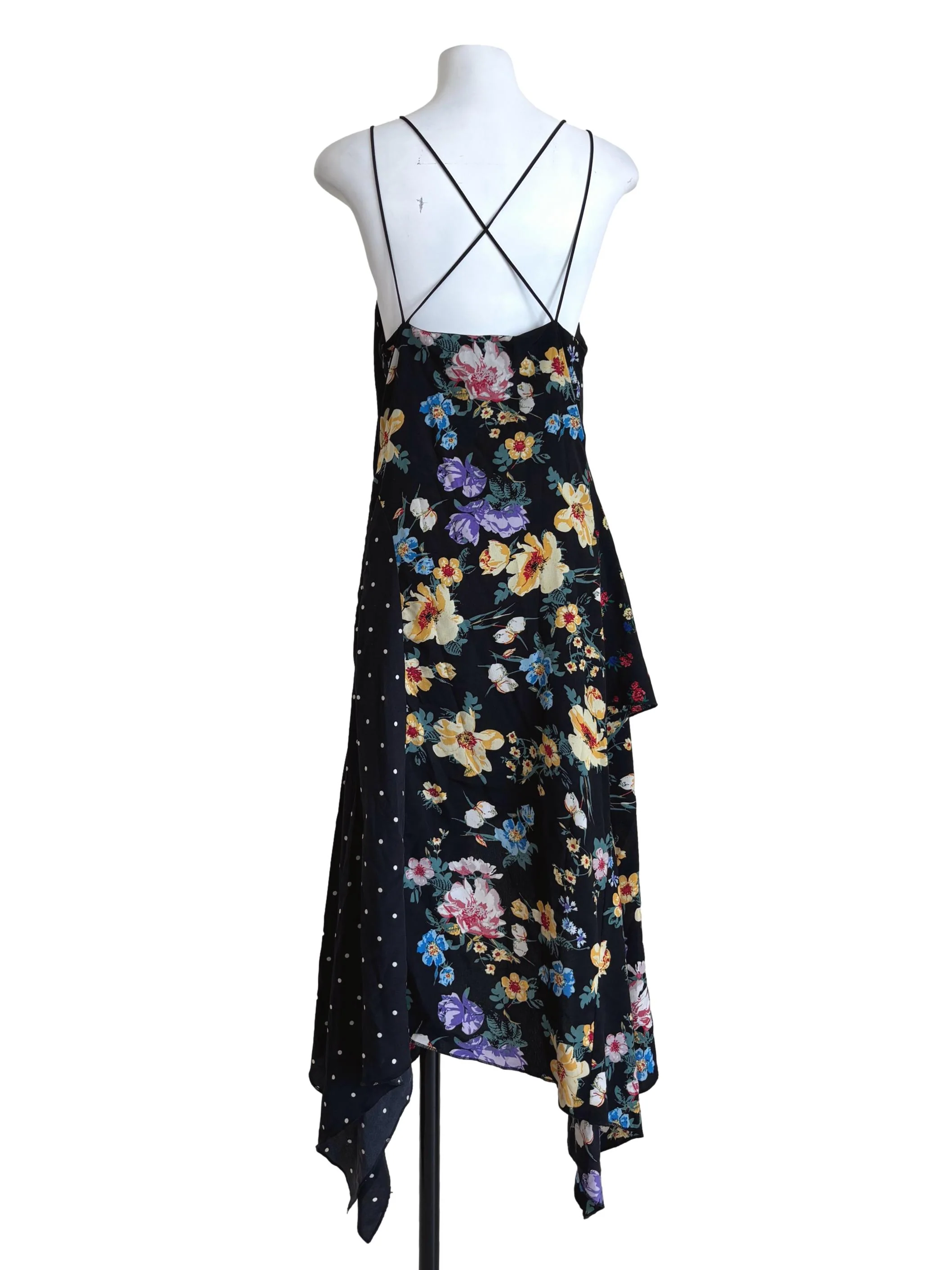 Black Floral Polka Dot Asymmetrical Dress - Image 2