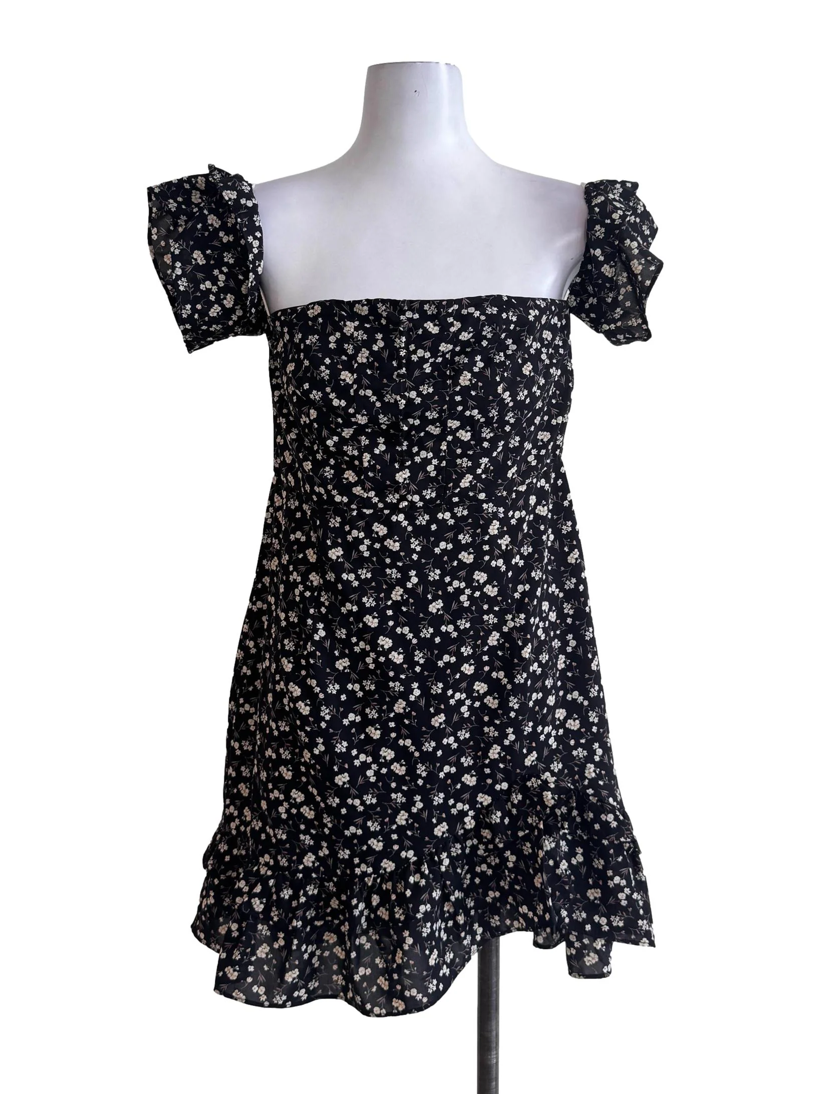 Black Floral Ruffled Rompers