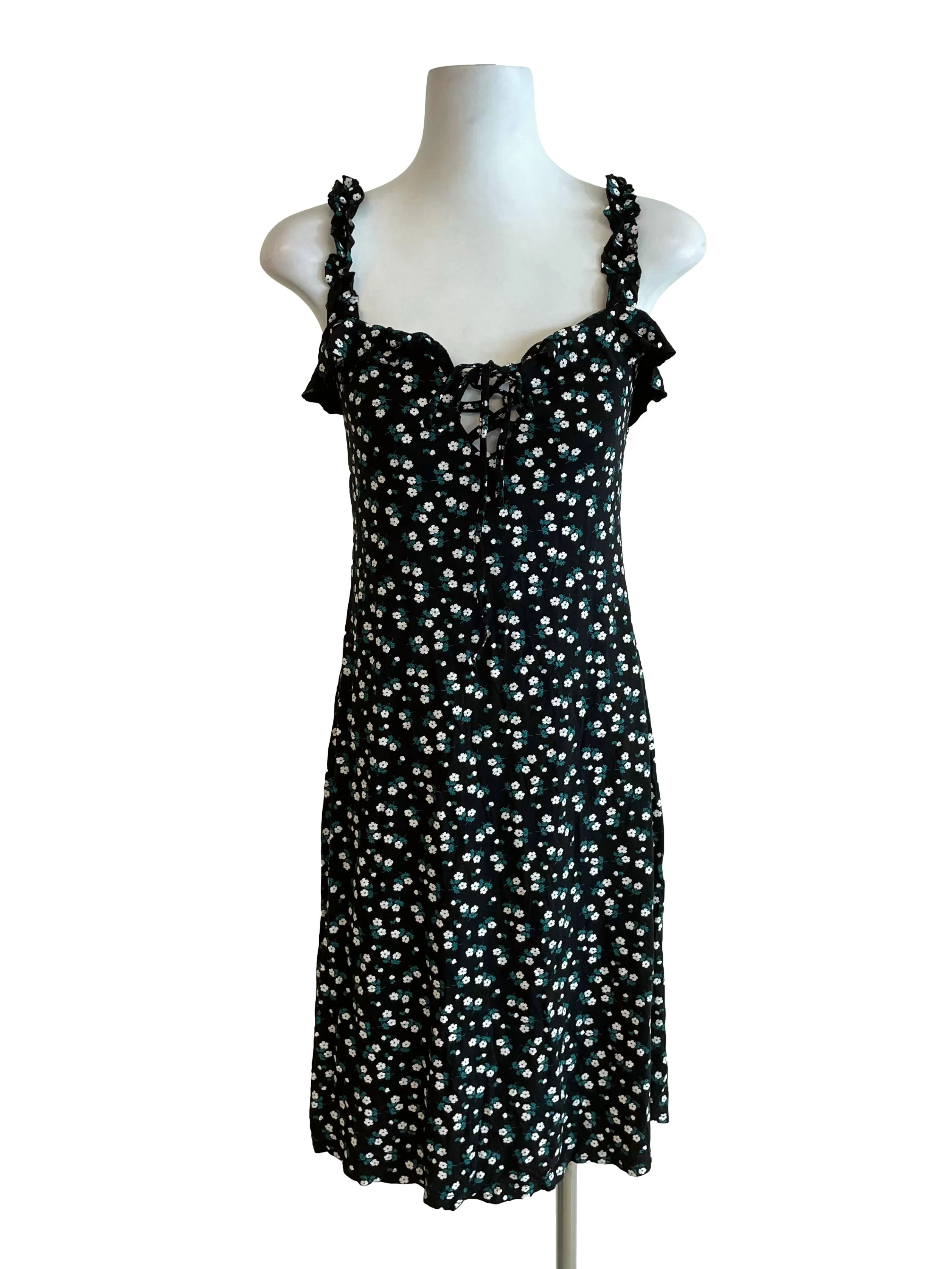 Black Floral Ruffled Slip Dress