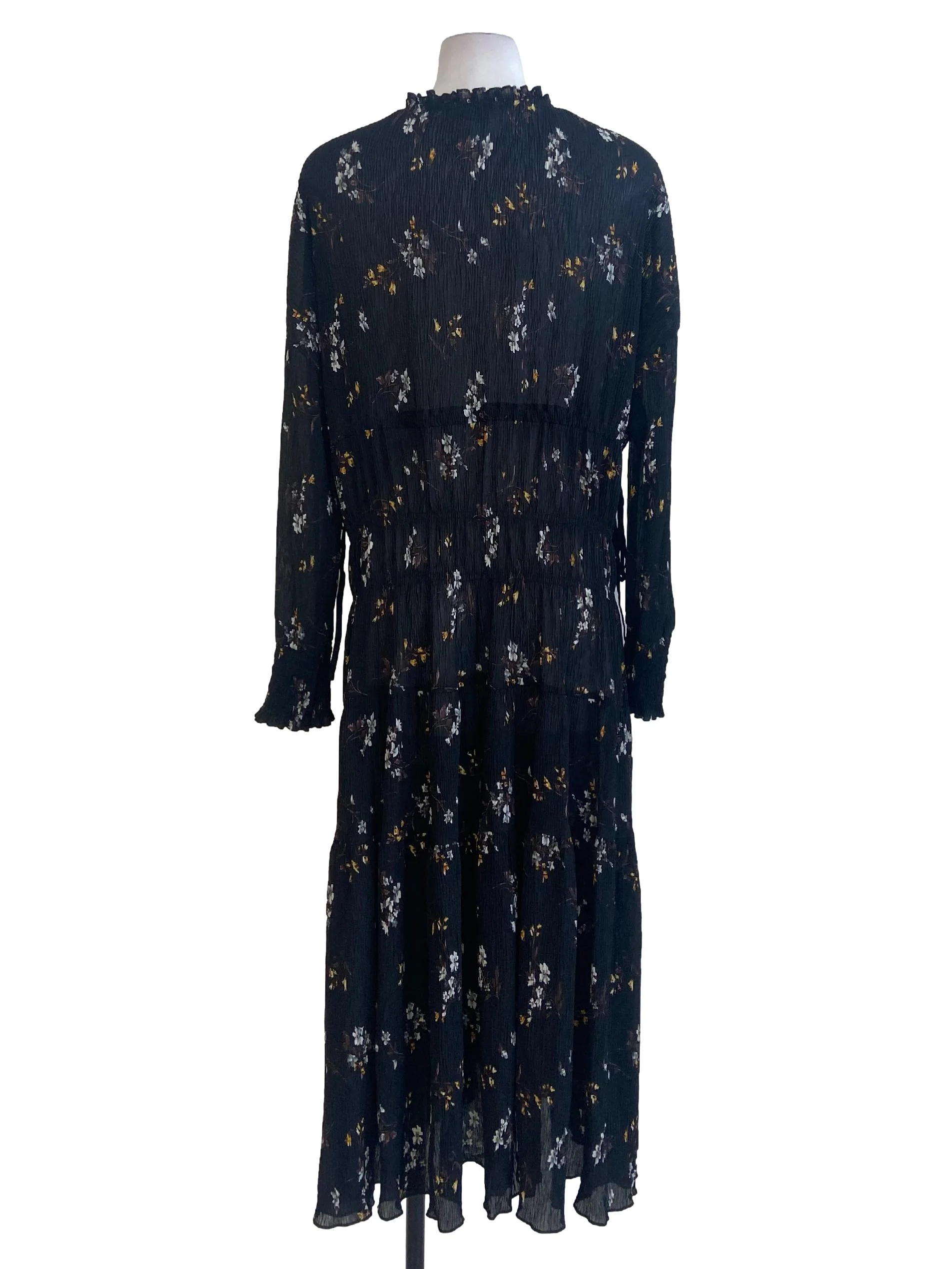 Black Floral Stretchable V Neck Layers Dress - Image 2