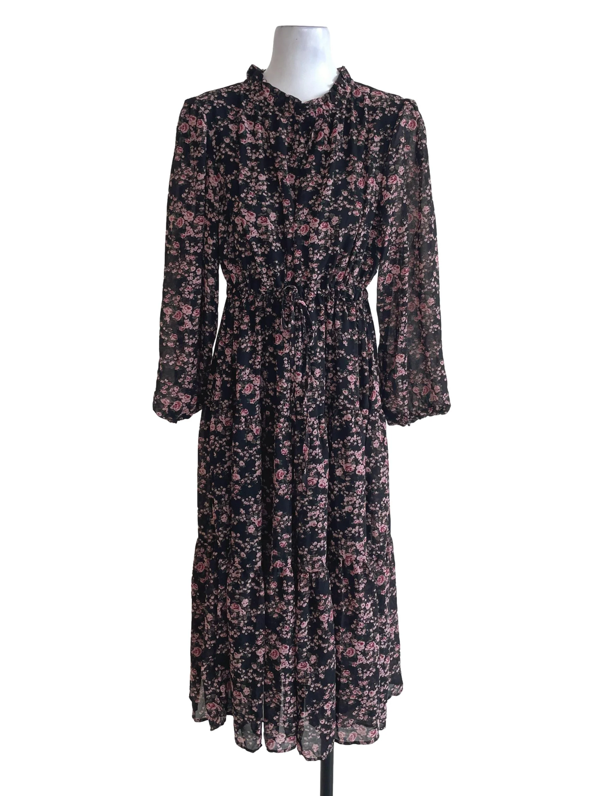 Black Floral Tiered Dress
