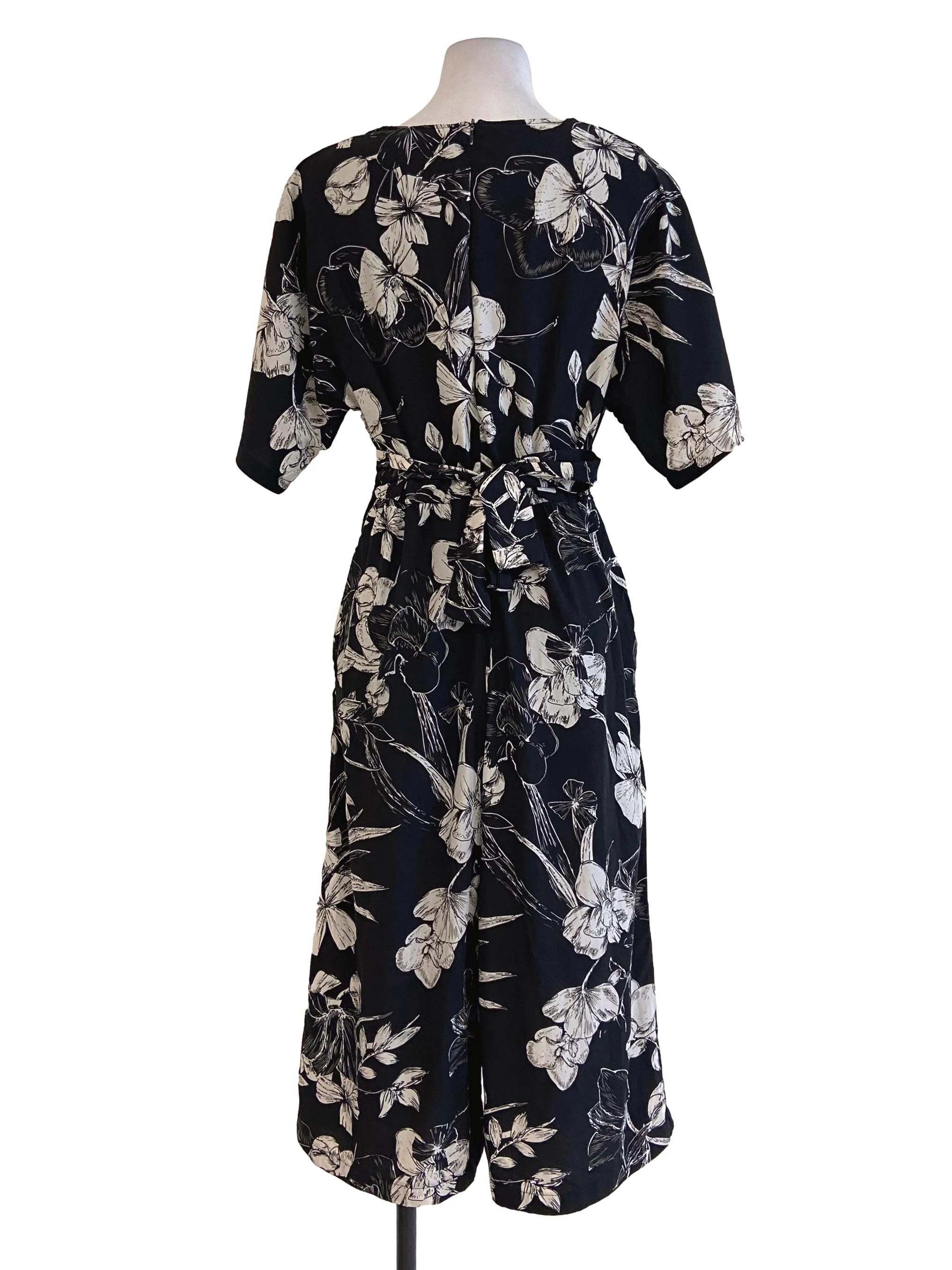 Black Floral V Neck Jumpsuit - Image 2