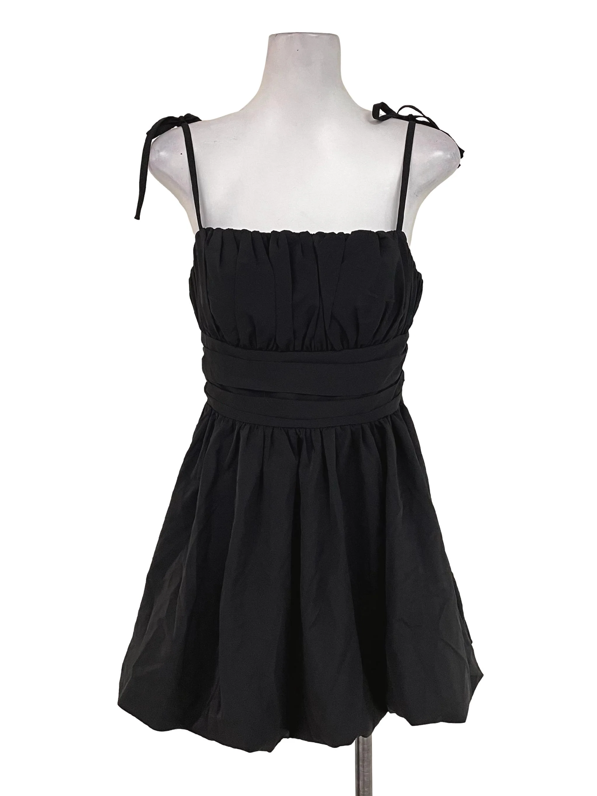 Black Flower Bud Tie Bow Dress