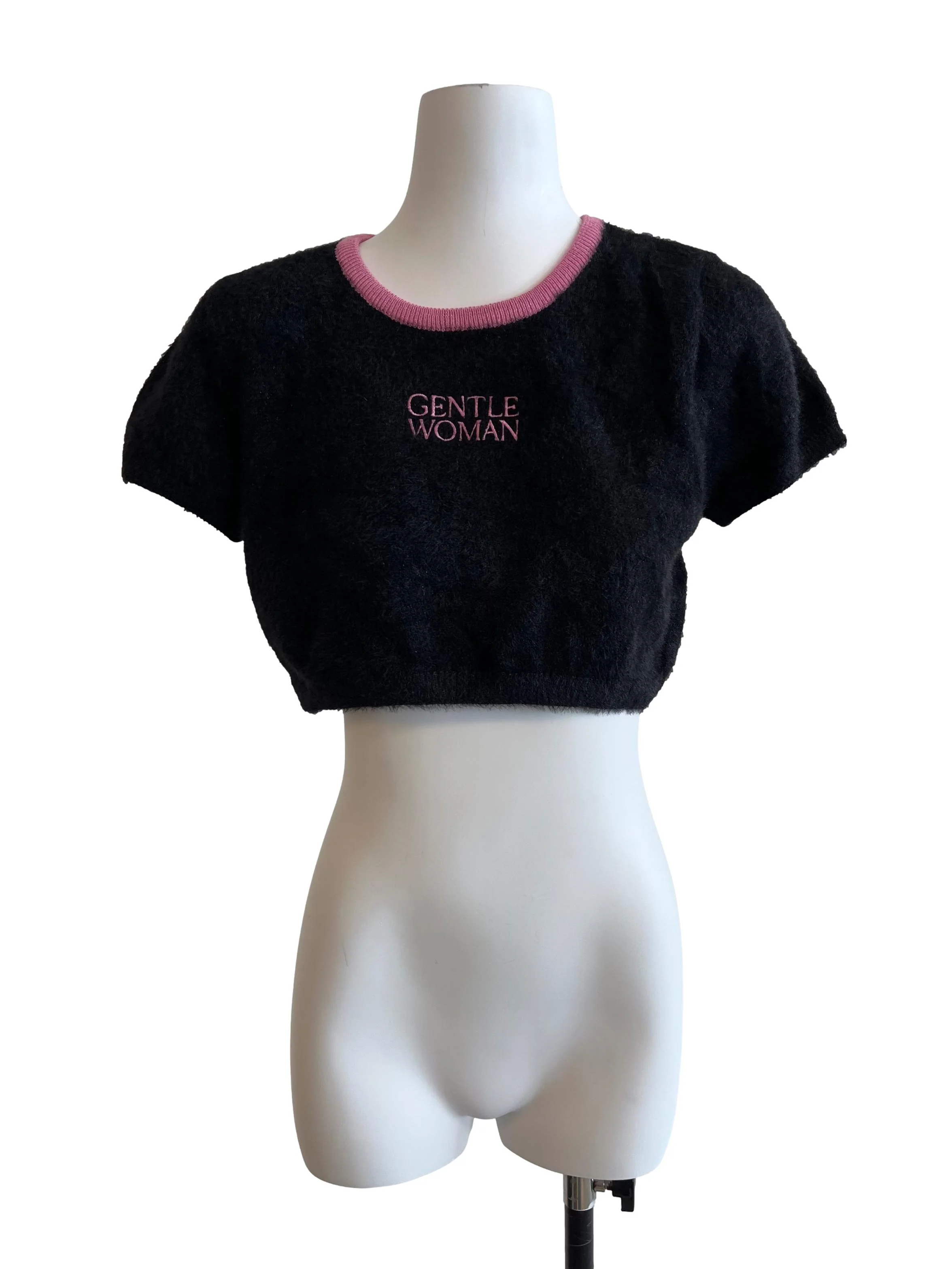 Black Furry With Pink Neckline Top