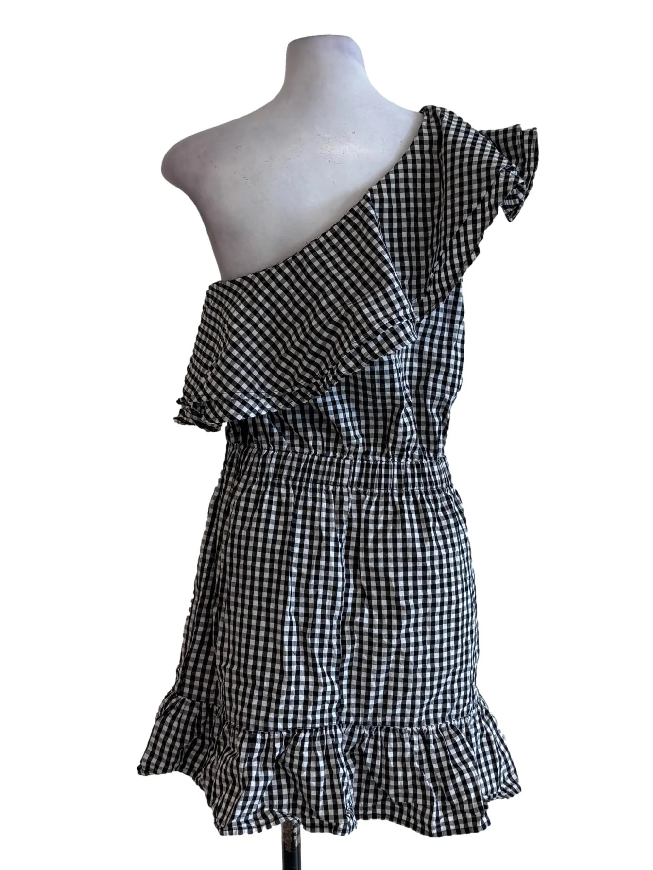 Black Gingham Asymmetrical Dress - Image 2