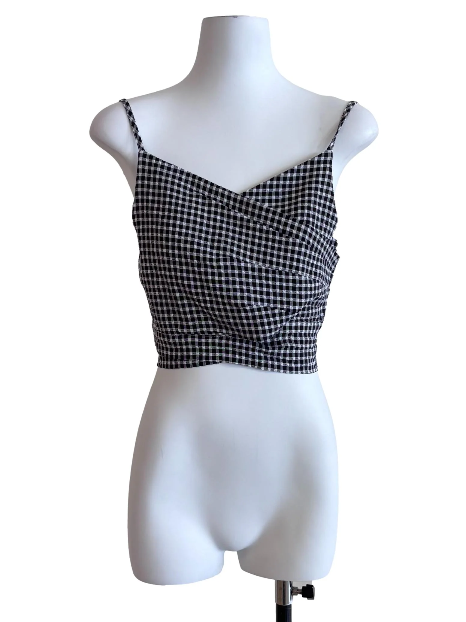 Black Gingham Sweetheart Wrap Top