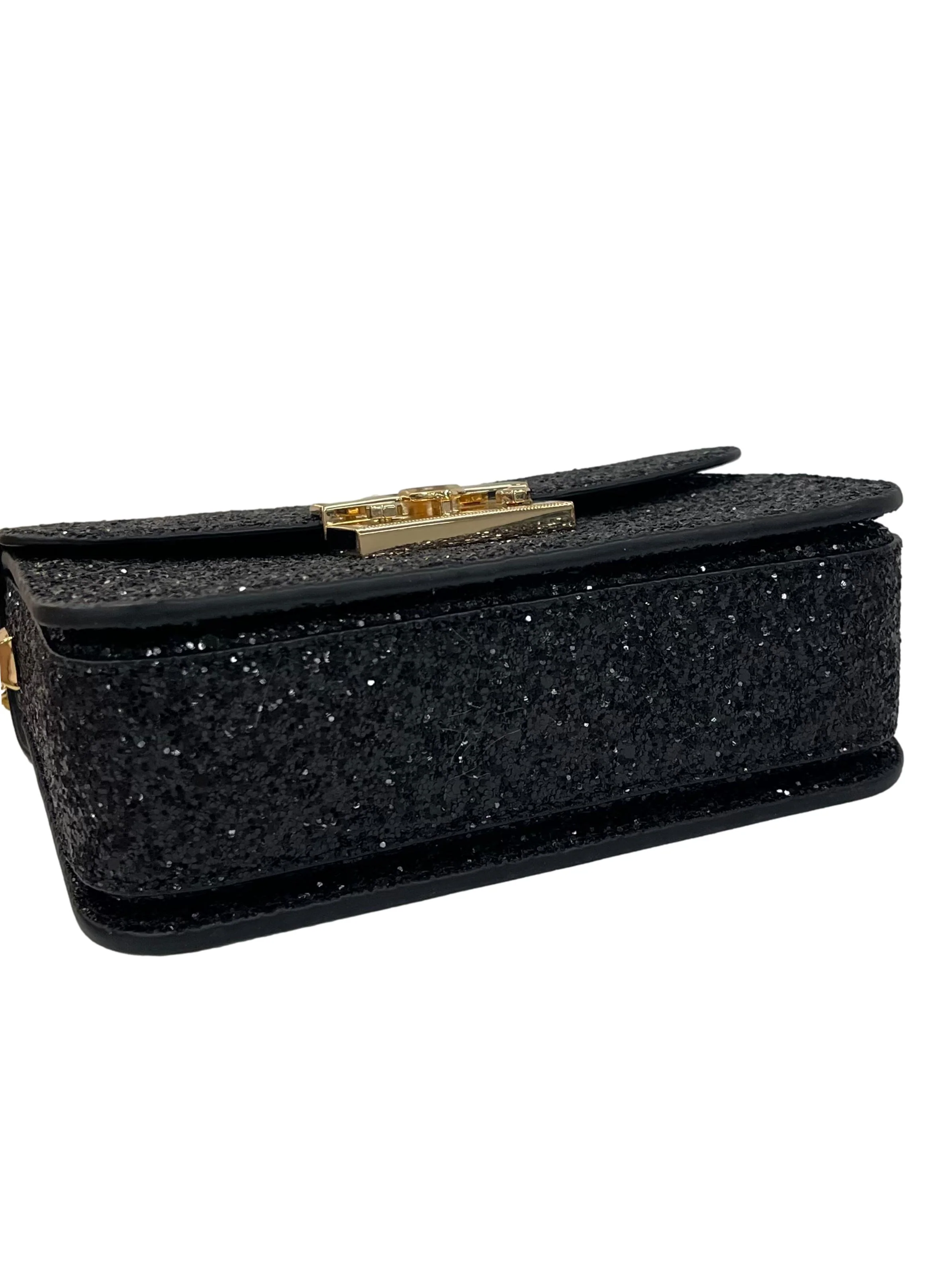 Black Glittery Push-Lock Chain Handle Bag - Image 3
