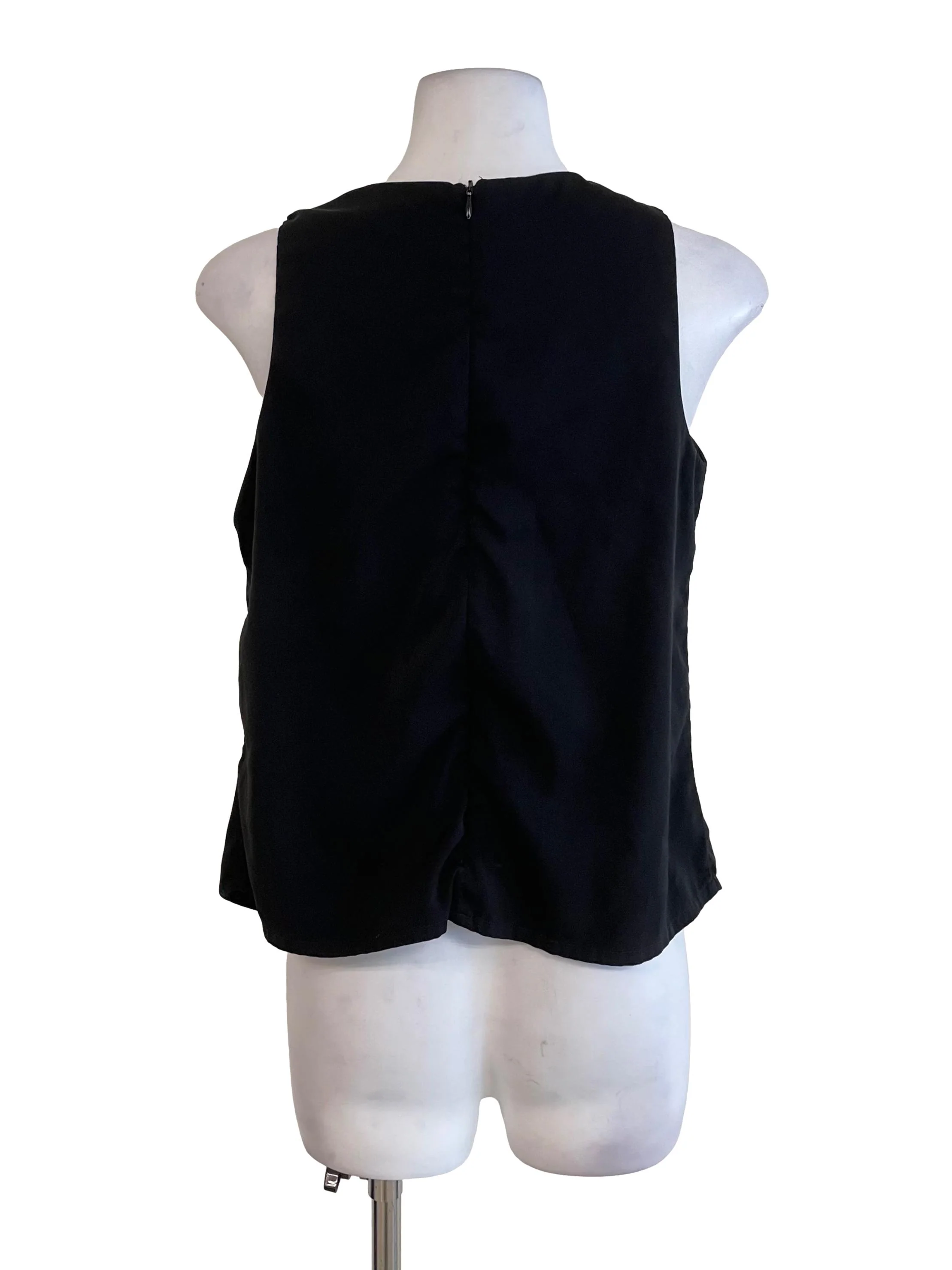Black Irregular Hem V Neck Top - Image 2
